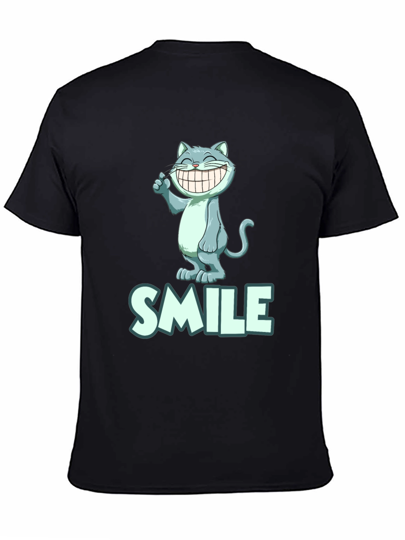 Smile Cat Tee - Black Cotton Blend T-Shirt