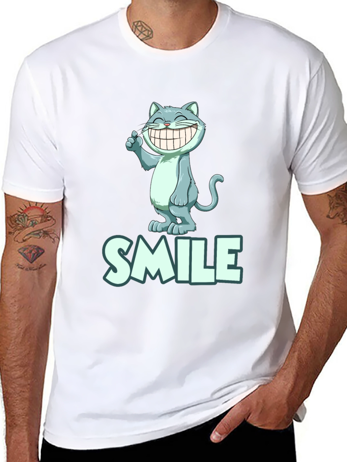 Smile Cat Tee - Black Cotton Blend T-Shirt