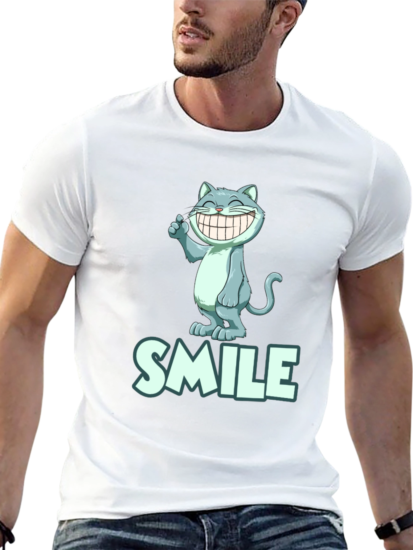 Smile Cat Tee - Black Cotton Blend T-Shirt
