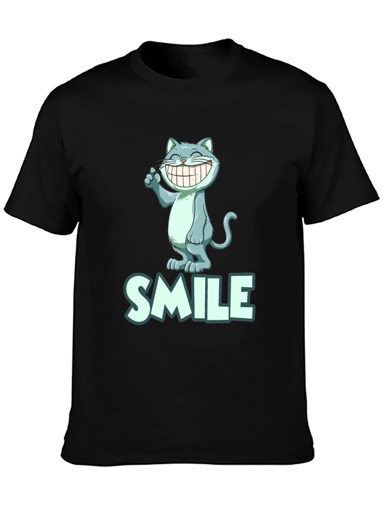 Smile Cat Tee - Black Cotton Blend T-Shirt