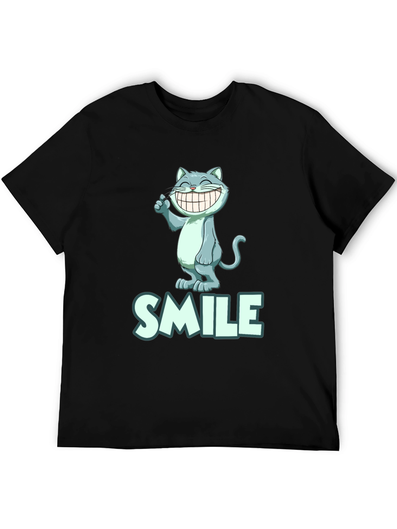 Smile Cat Tee - Black Cotton Blend T-Shirt