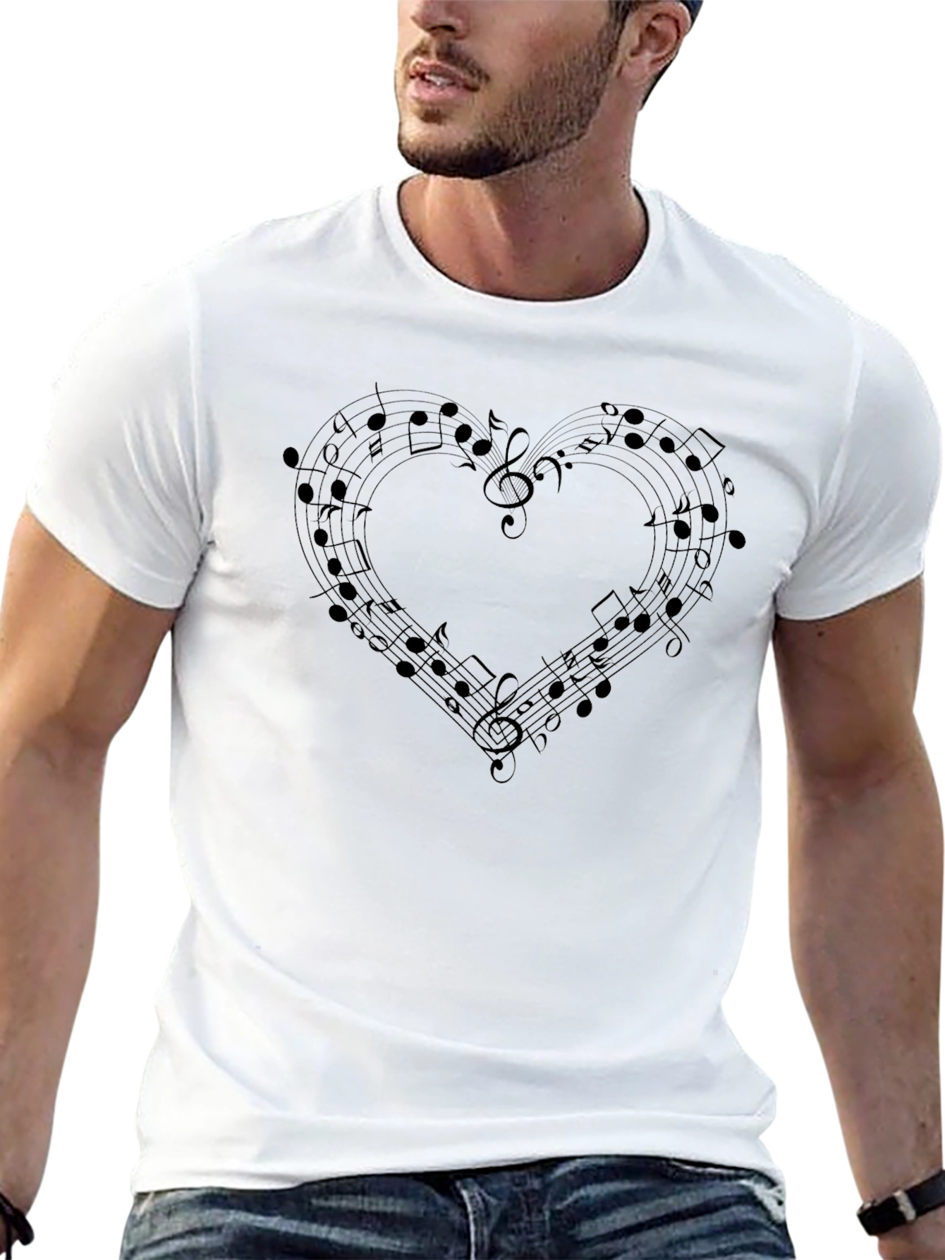 Musical Heart Tee - Black Crew Neck T-Shirt