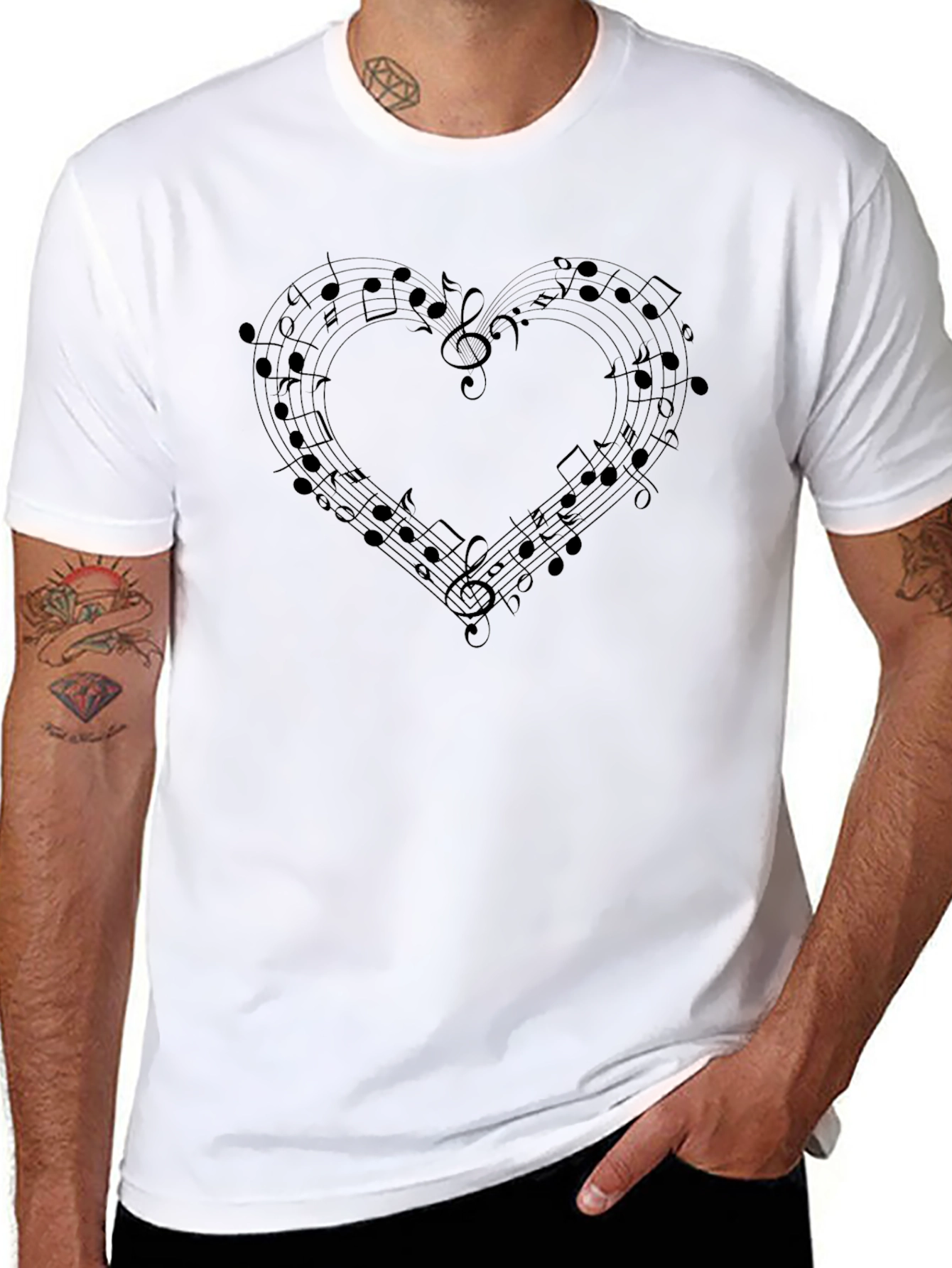 Musical Heart Tee - Black Crew Neck T-Shirt