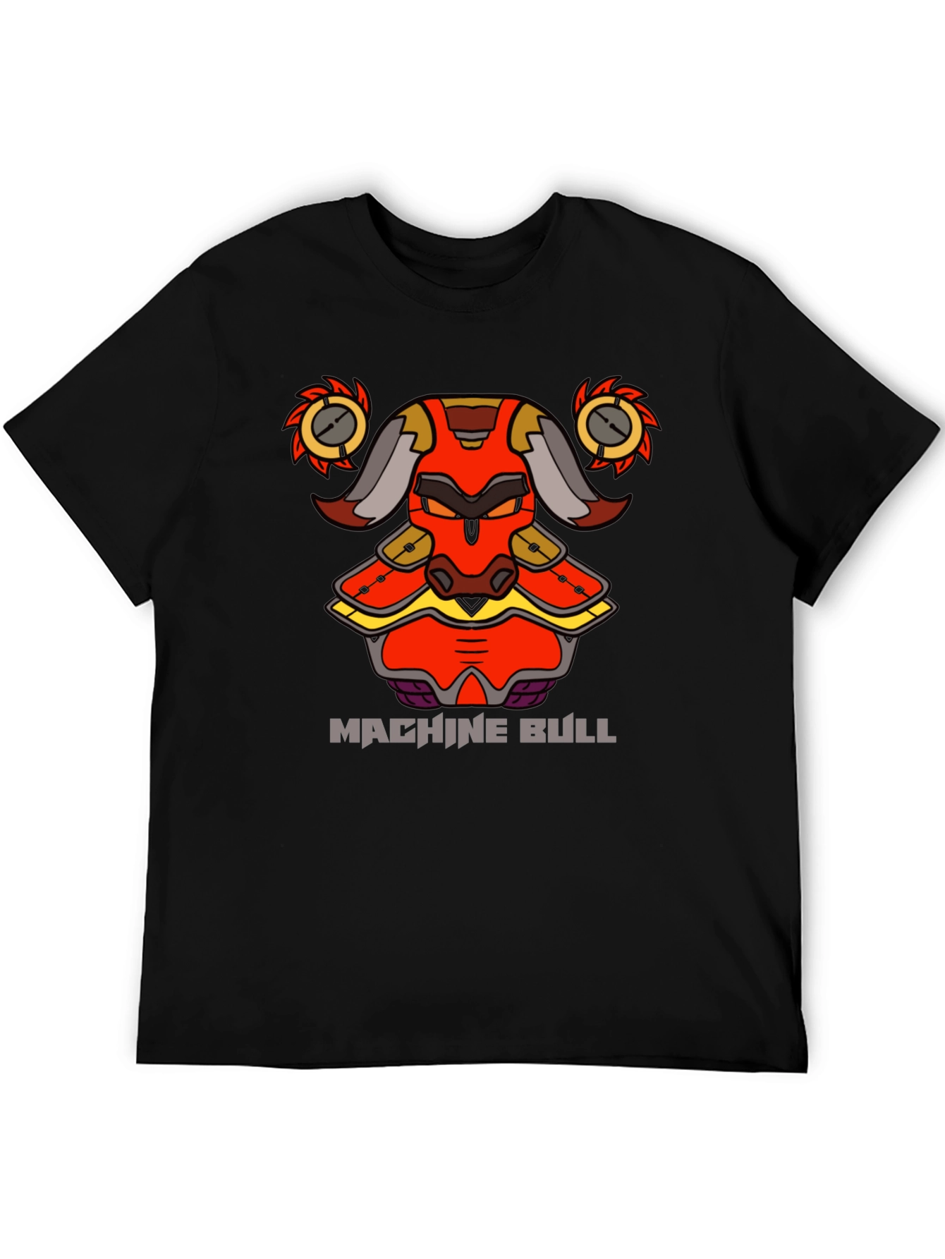 Machine Bull Graphic Tee - Black Cotton T-Shirt