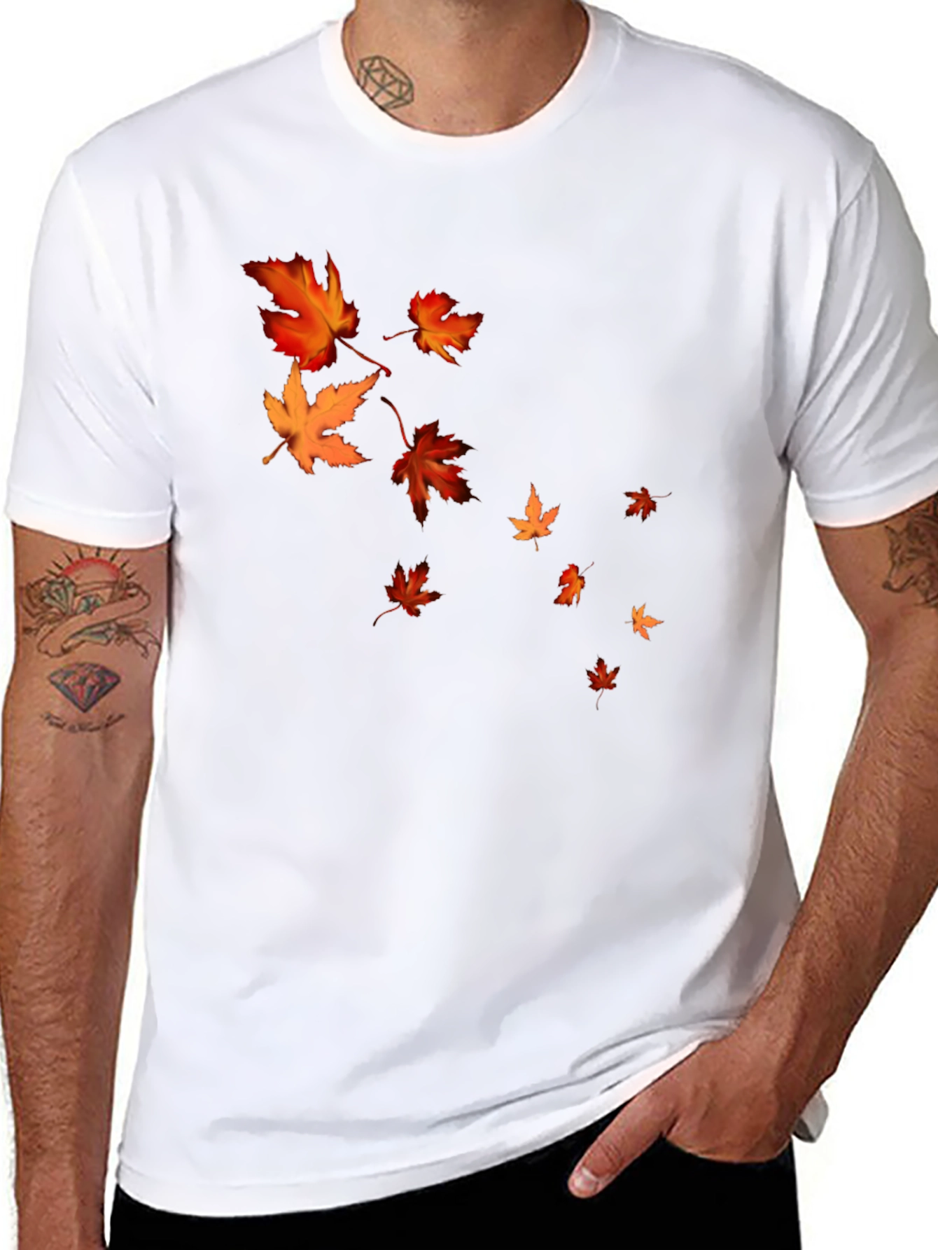 Fall Leaves Graphic Black T-Shirt