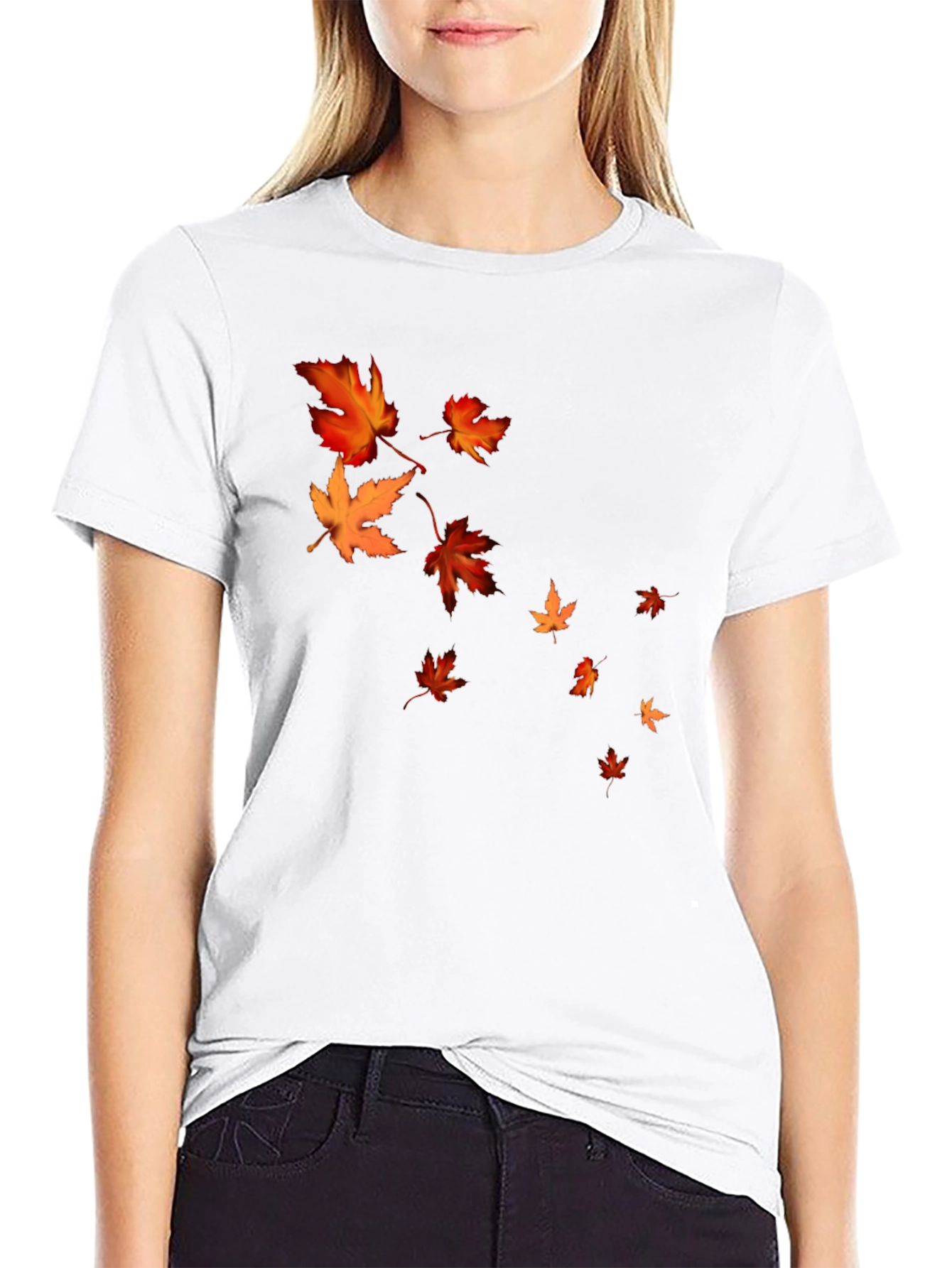 Fall Leaves Graphic Black T-Shirt