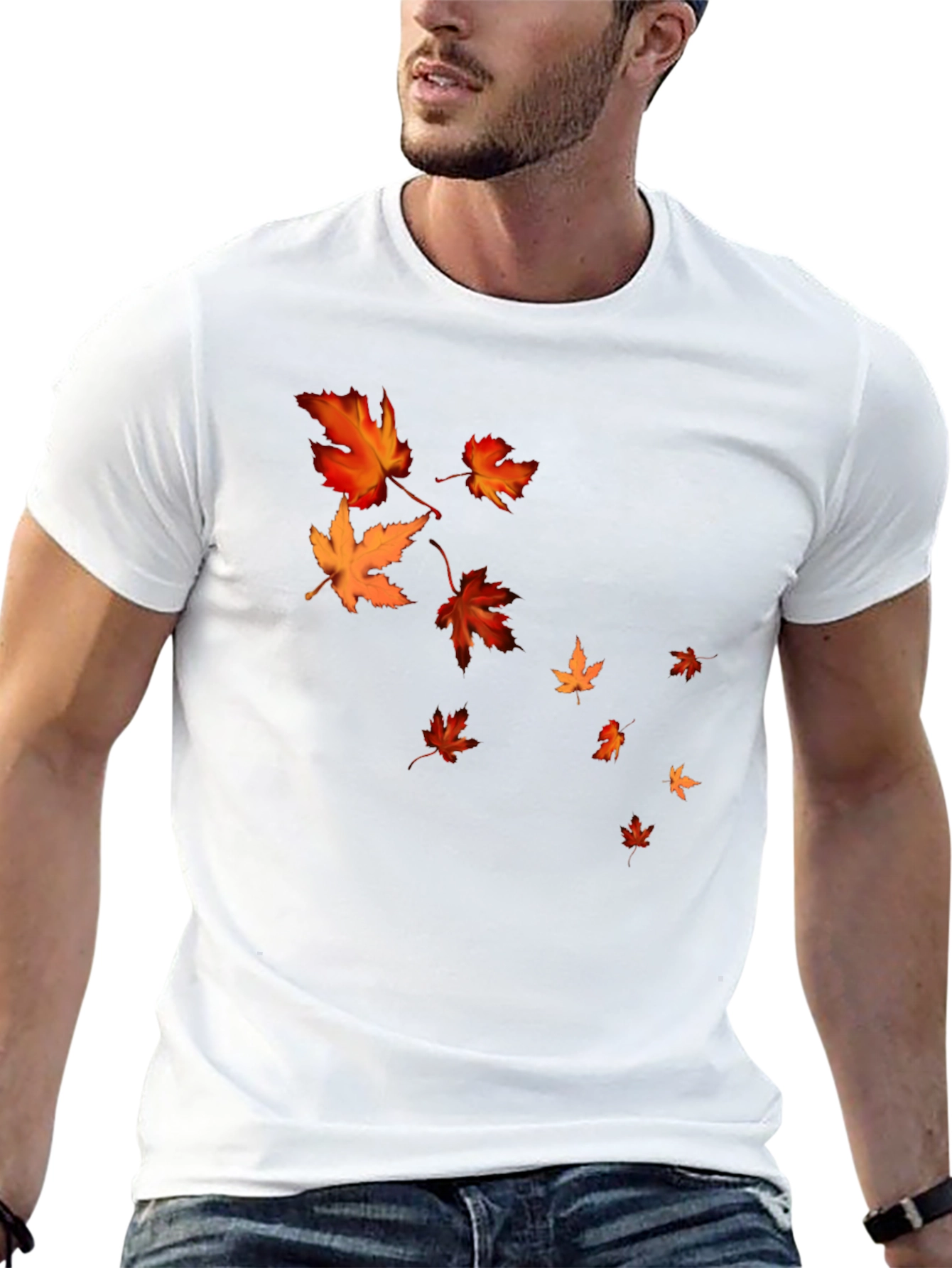 Fall Leaves Graphic Black T-Shirt