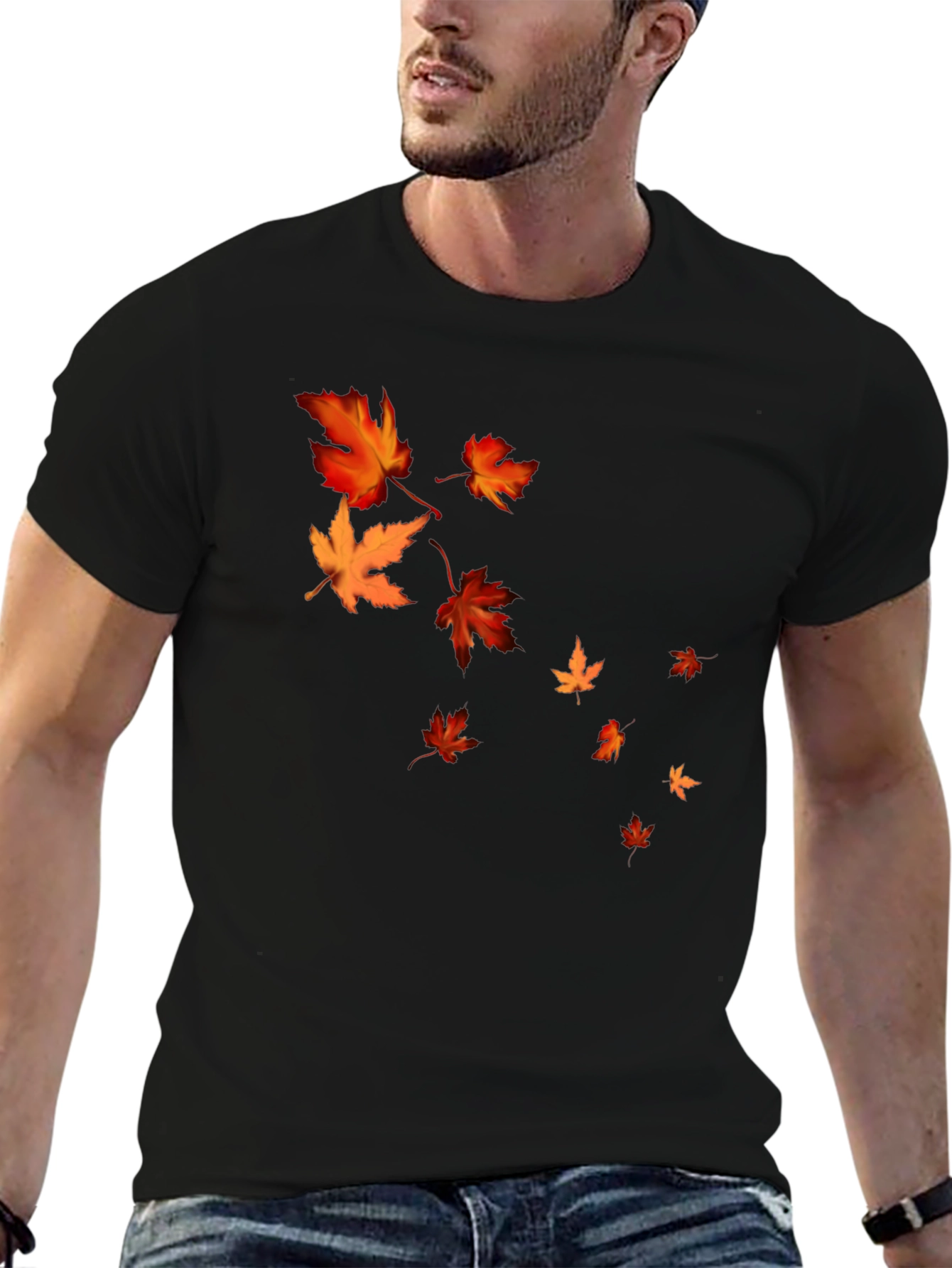 Fall Leaves Graphic Black T-Shirt