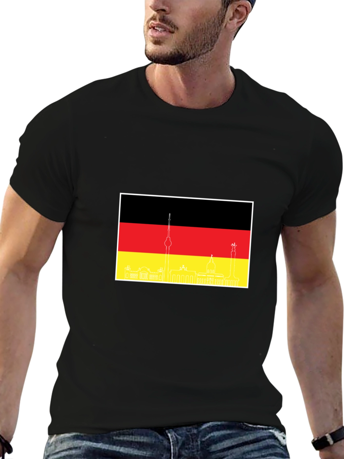 Berlin Skyline German Flag Mens Black T-Shirt