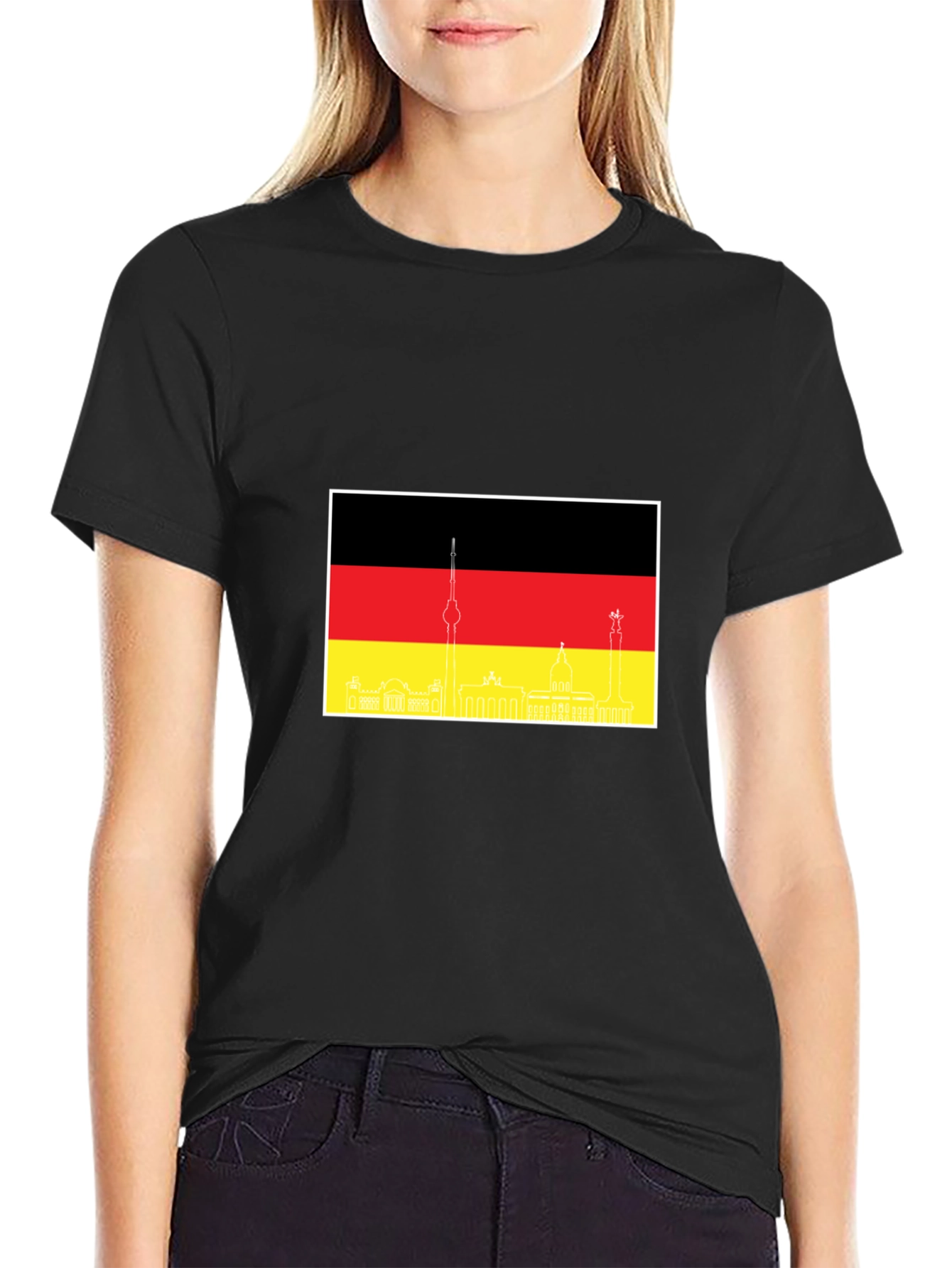 Berlin Skyline German Flag Mens Black T-Shirt