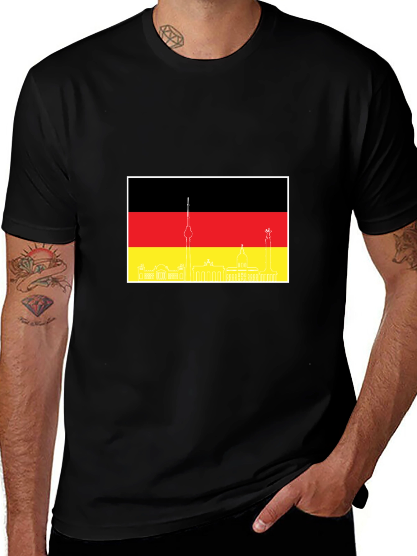 Berlin Skyline German Flag Mens Black T-Shirt