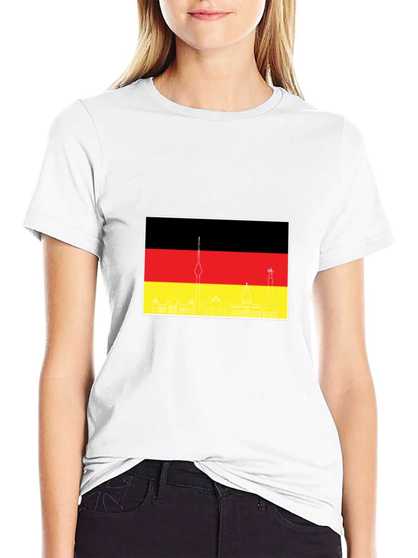 Berlin Skyline German Flag Mens Black T-Shirt