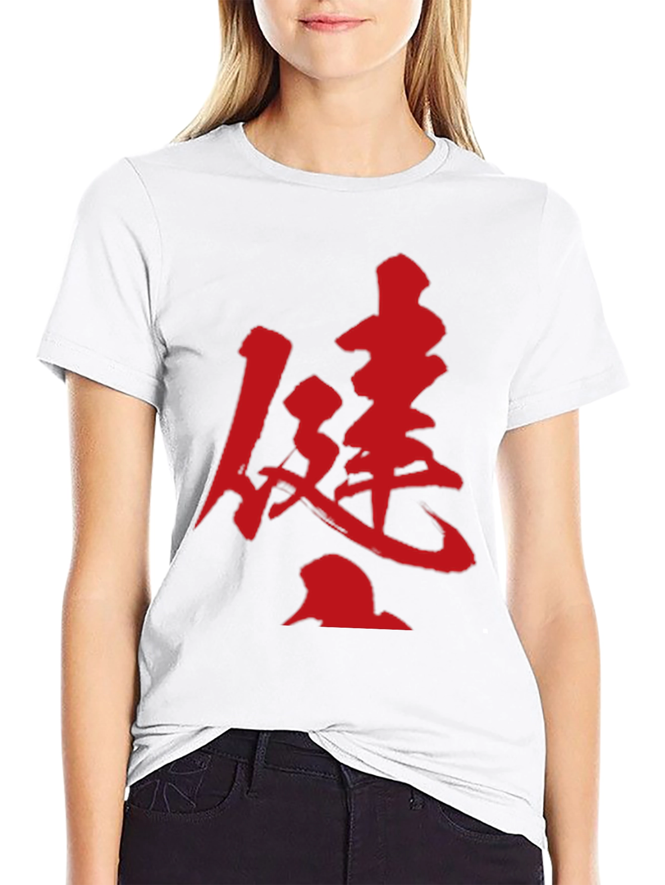 Kanji Print T-Shirt - Bold Red Design on Black