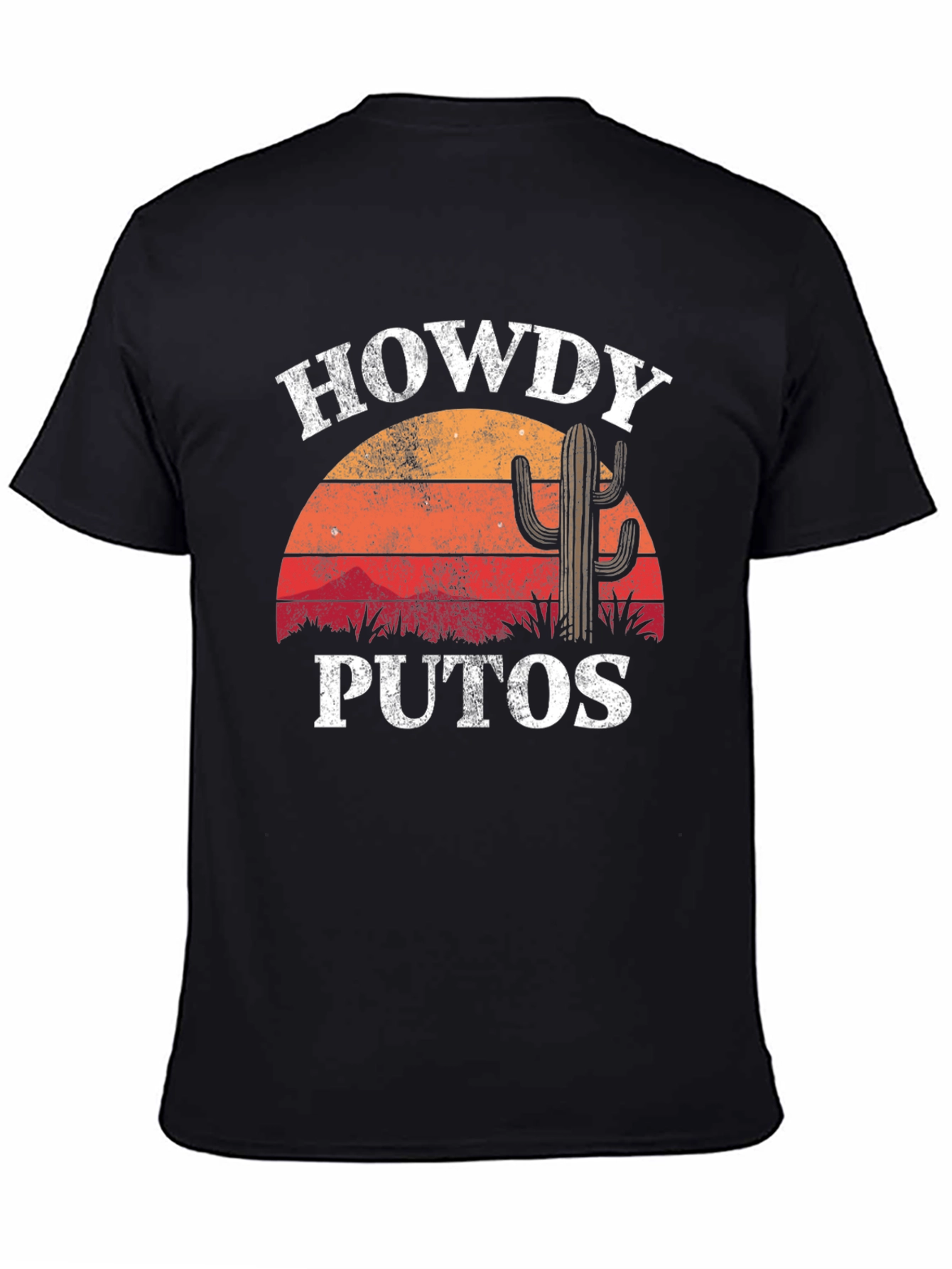 Howdy Puto T-Shirt: Retro Sunset Cactus Graphic Tee