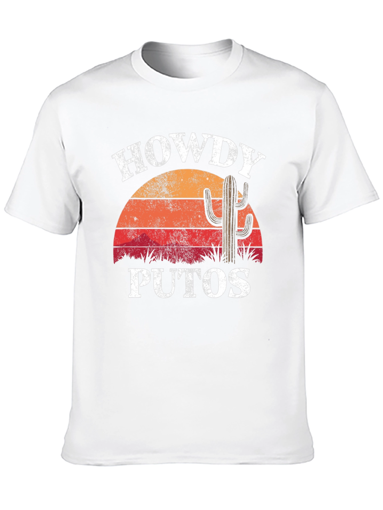 Howdy Puto T-Shirt: Retro Sunset Cactus Graphic Tee