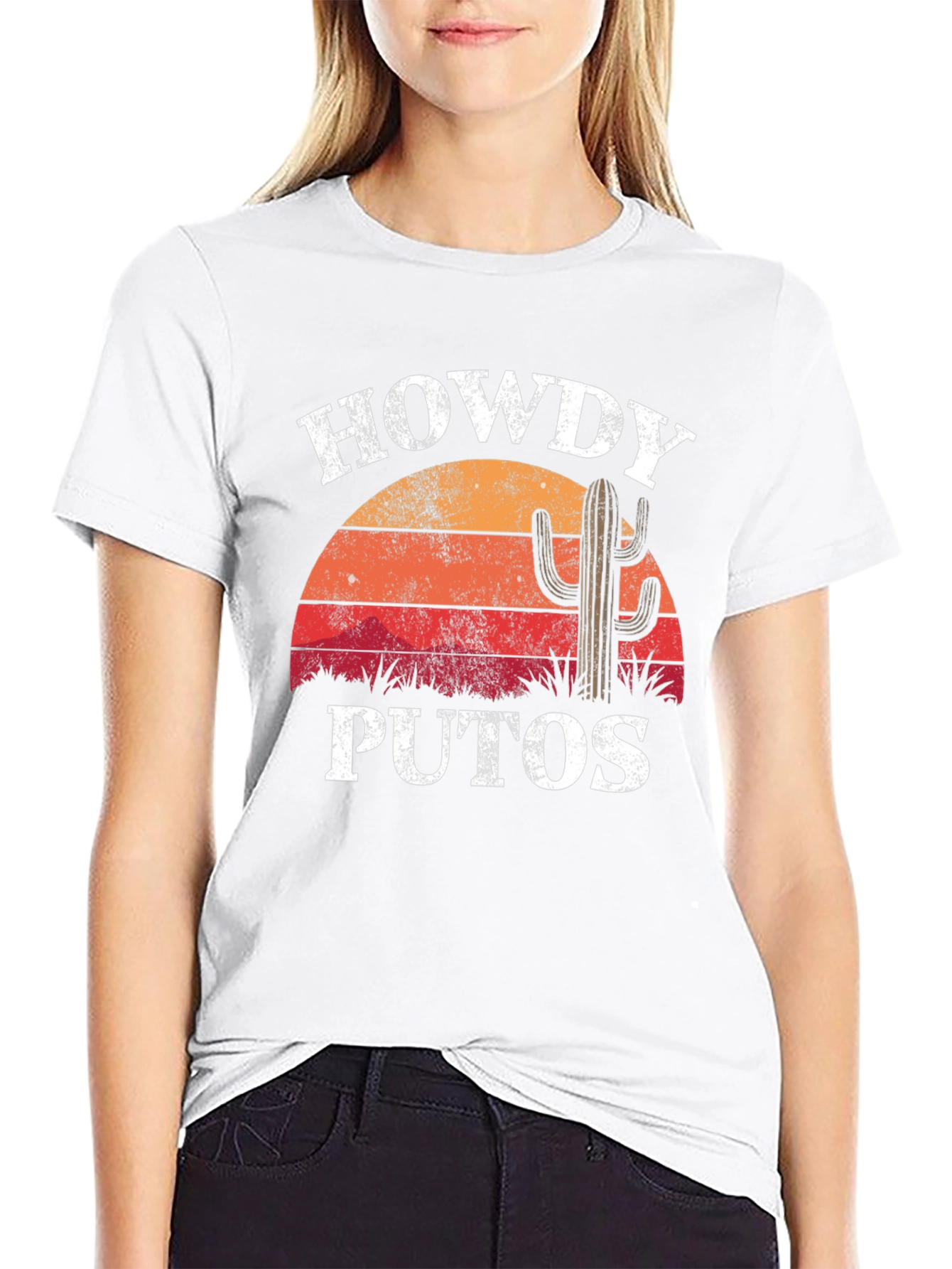 Howdy Puto T-Shirt: Retro Sunset Cactus Graphic Tee