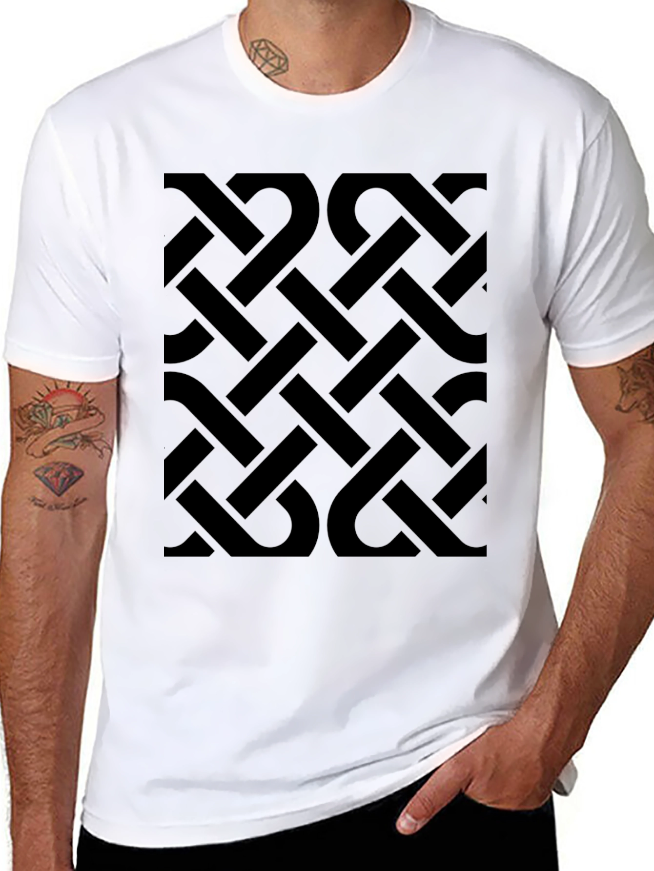 Geometric Patterned Mens Black T-Shirt