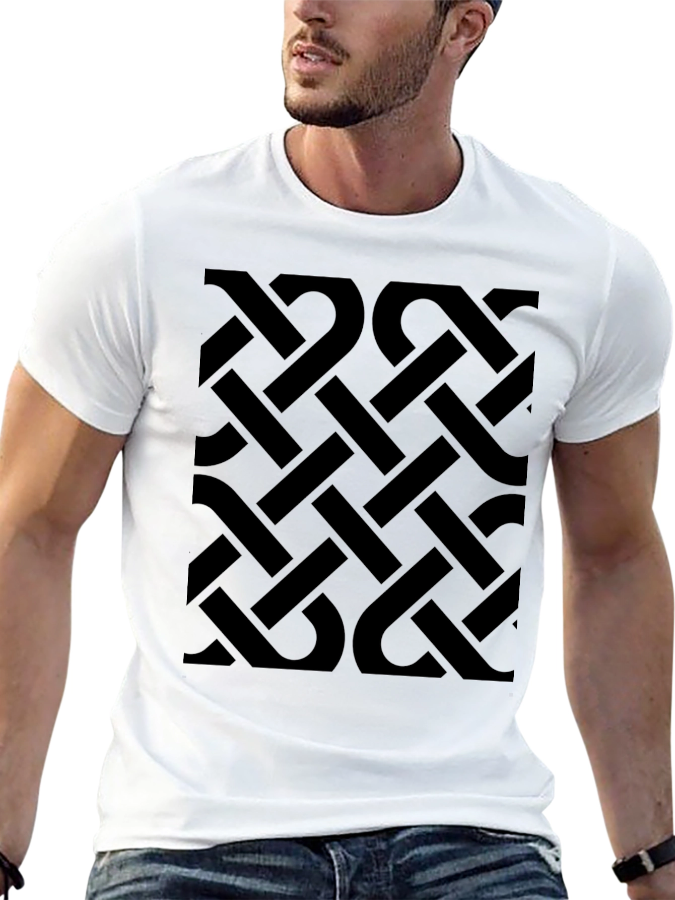 Geometric Patterned Mens Black T-Shirt