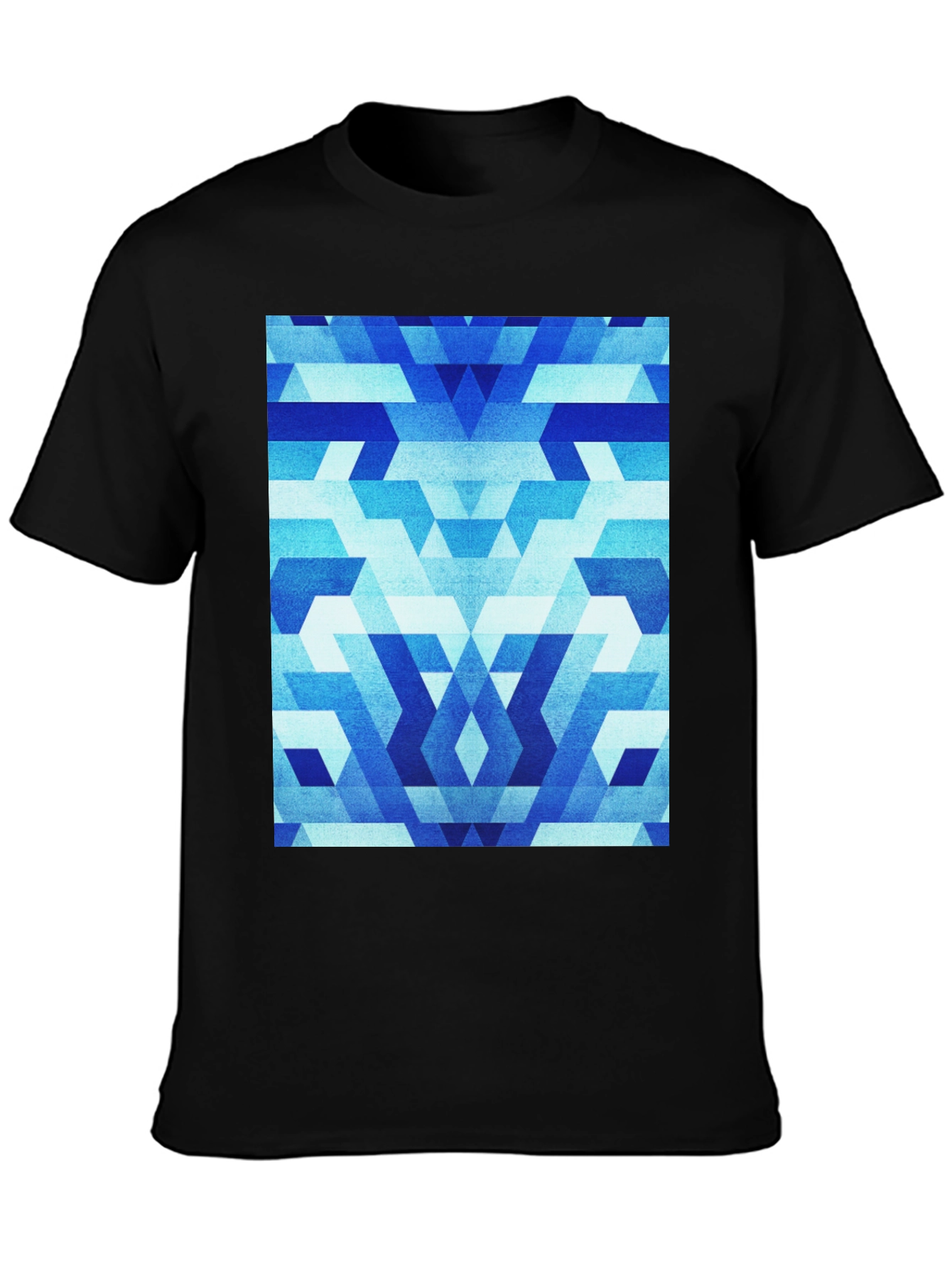 Geometric Blue Pattern Black T-Shirt
