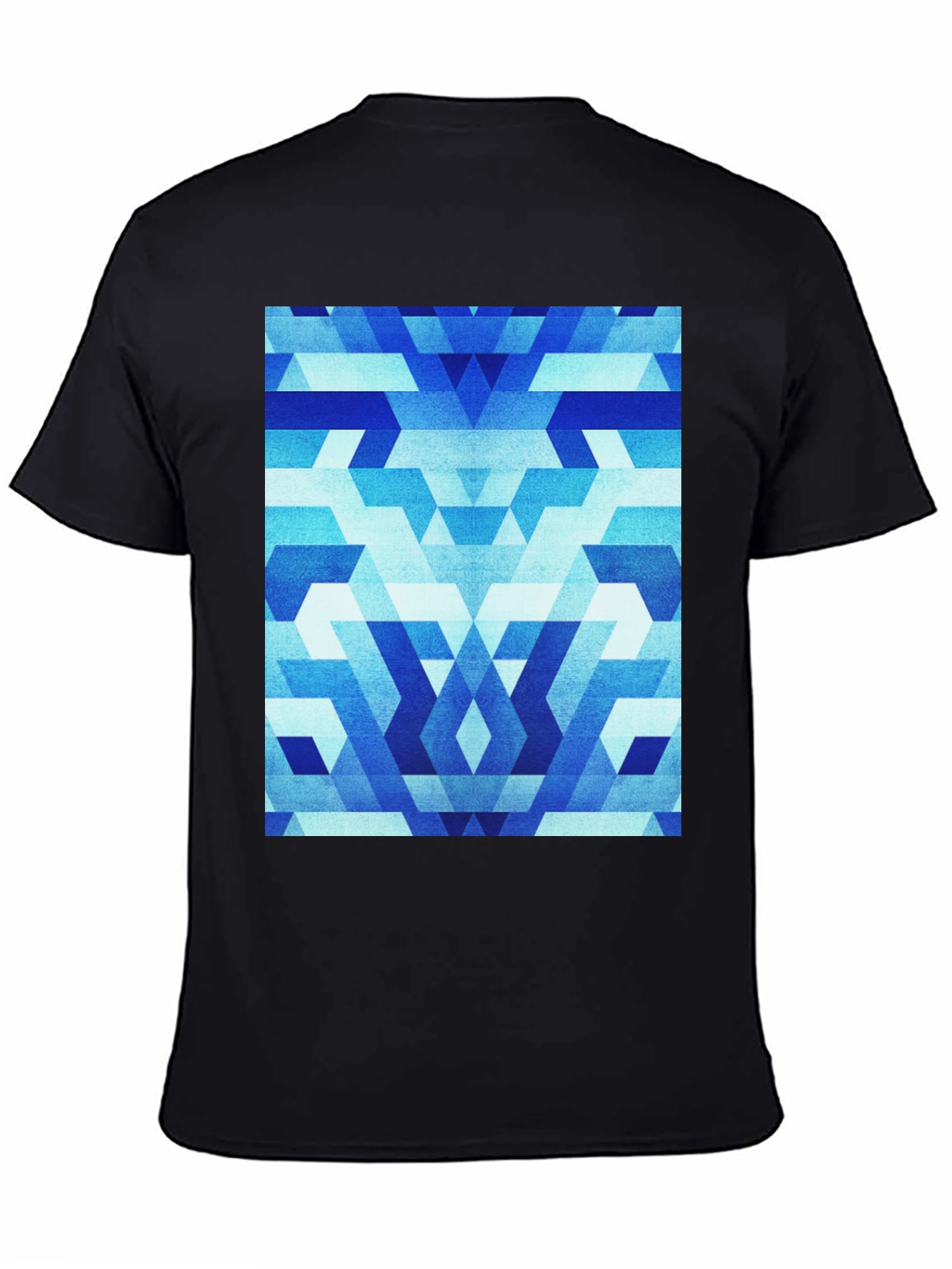 Geometric Blue Pattern Black T-Shirt