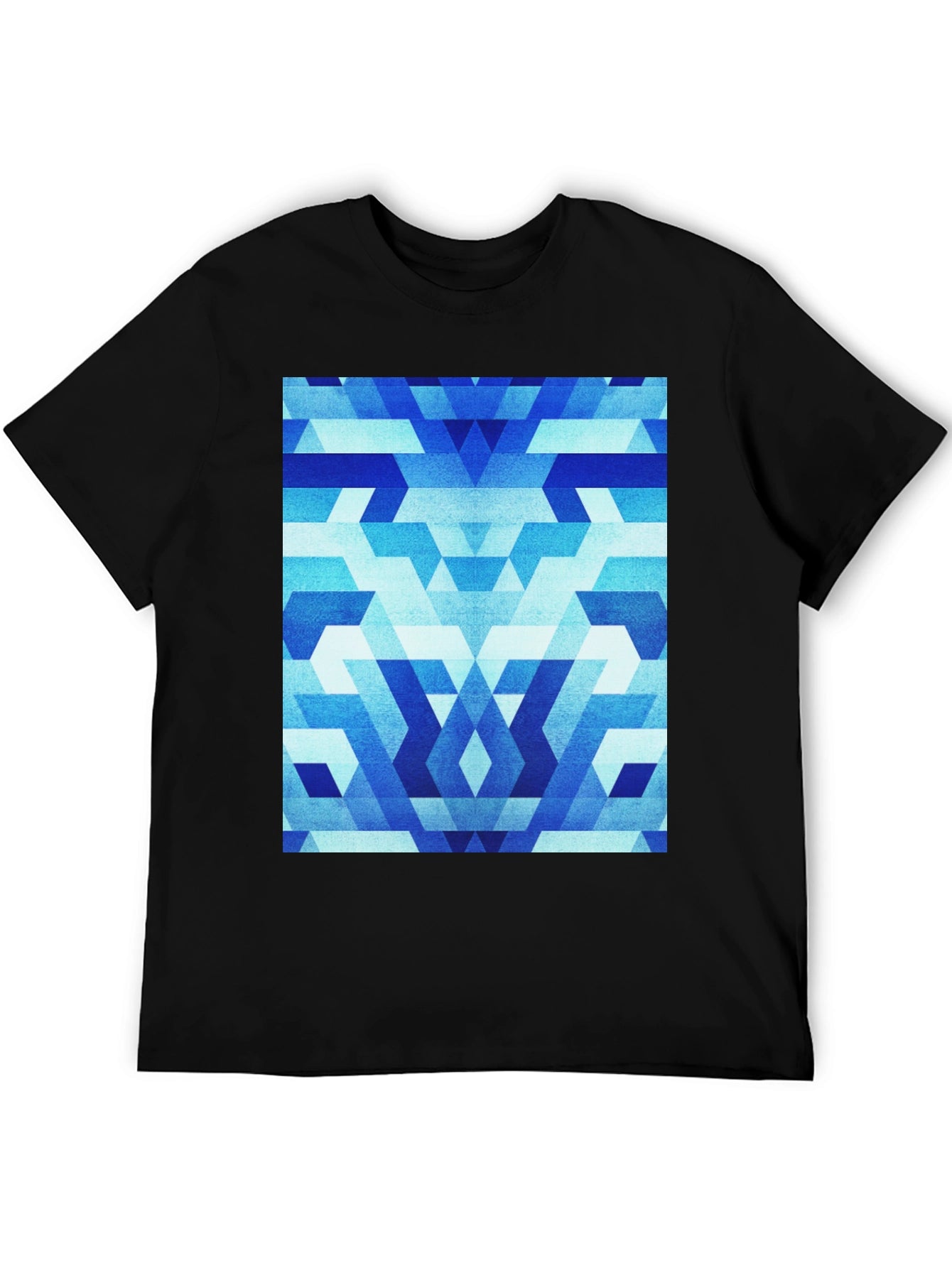 Geometric Blue Pattern Black T-Shirt