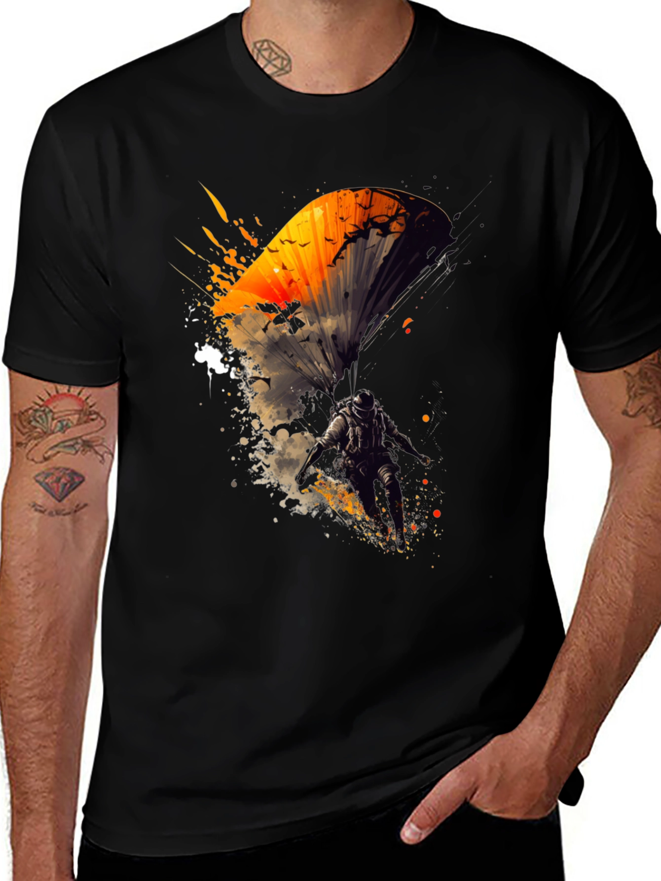 Skydiving Art Graphic Black T-Shirt