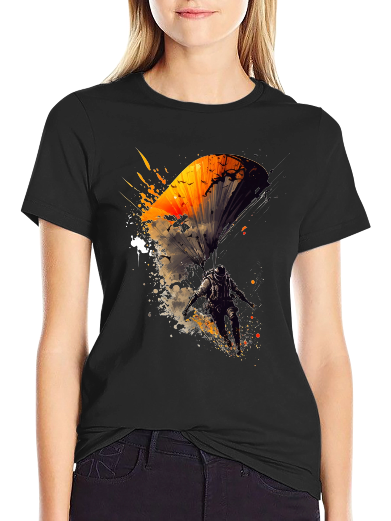 Skydiving Art Graphic Black T-Shirt