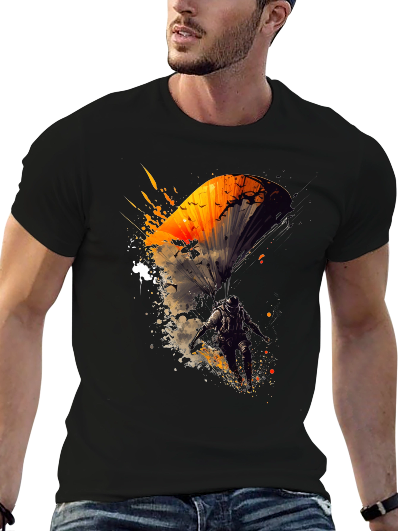 Skydiving Art Graphic Black T-Shirt