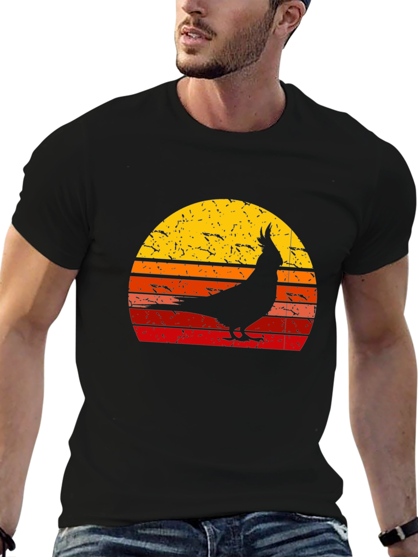 Retro Cockatiel Sunset Graphic Tee - Black