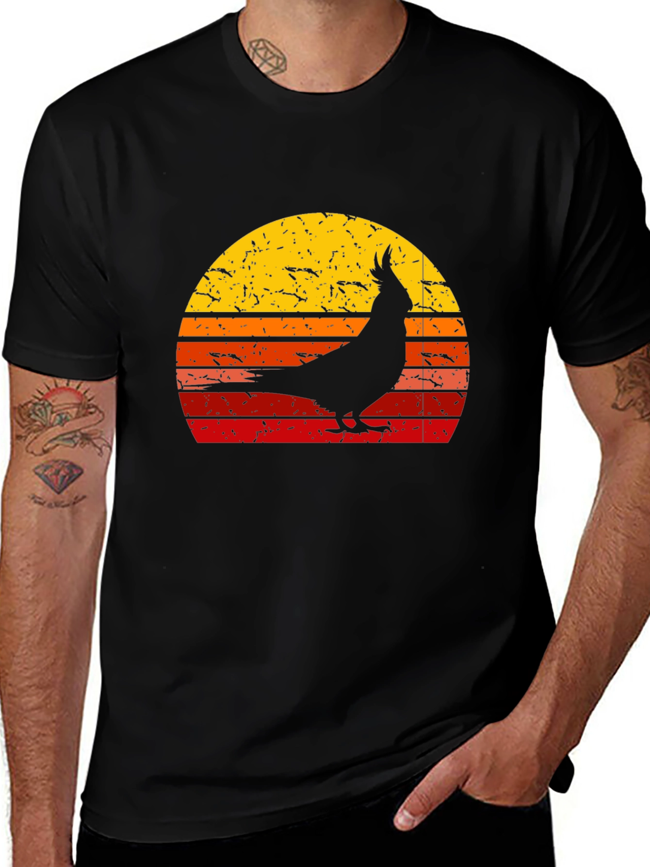 Retro Cockatiel Sunset Graphic Tee - Black