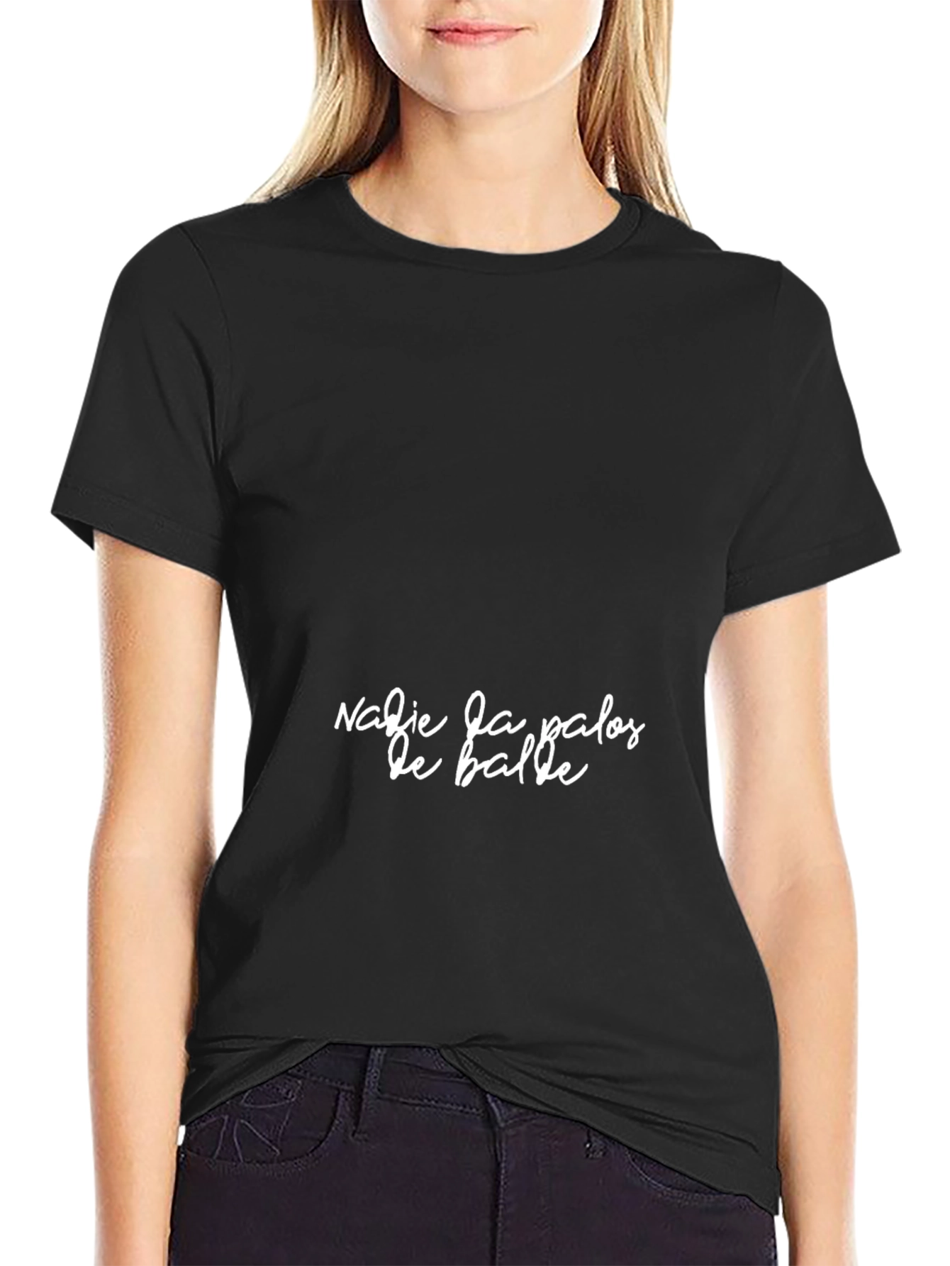 Black T-Shirt With Nadie da palos de balde Print