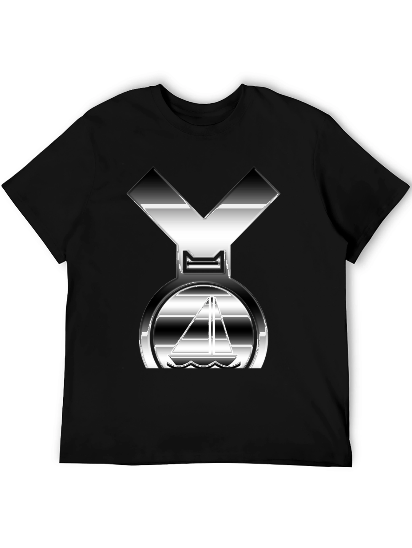 Sleek Silver Boat Graphic Black T-Shirt