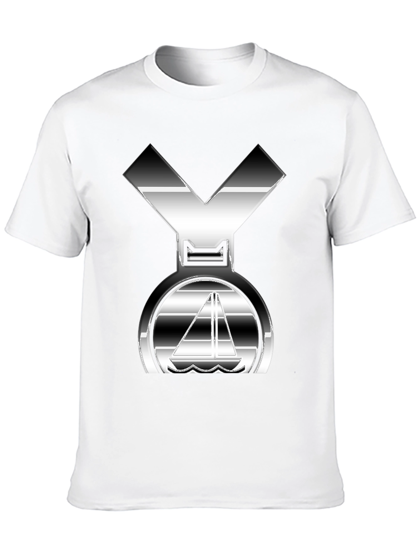 Sleek Silver Boat Graphic Black T-Shirt