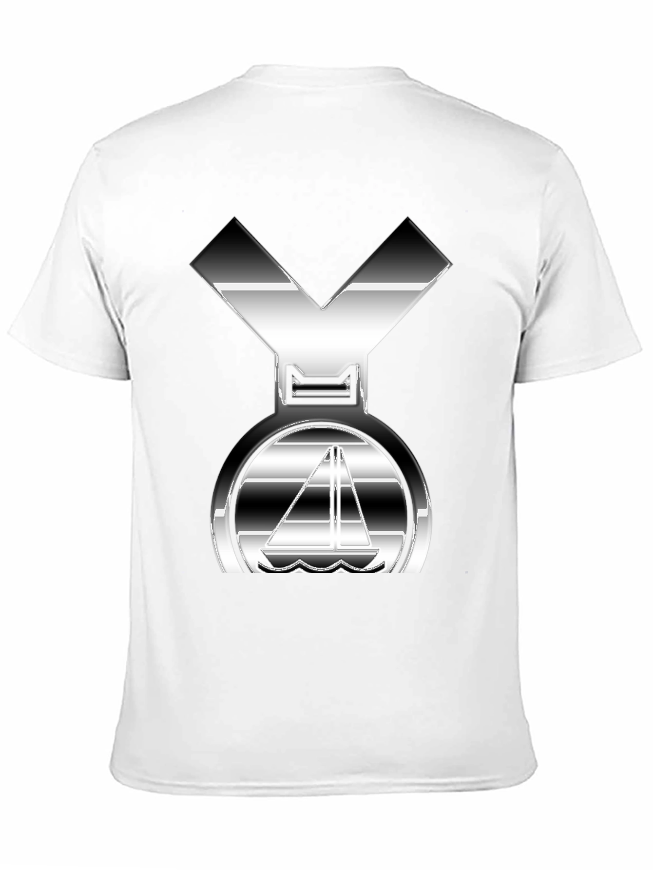 Sleek Silver Boat Graphic Black T-Shirt