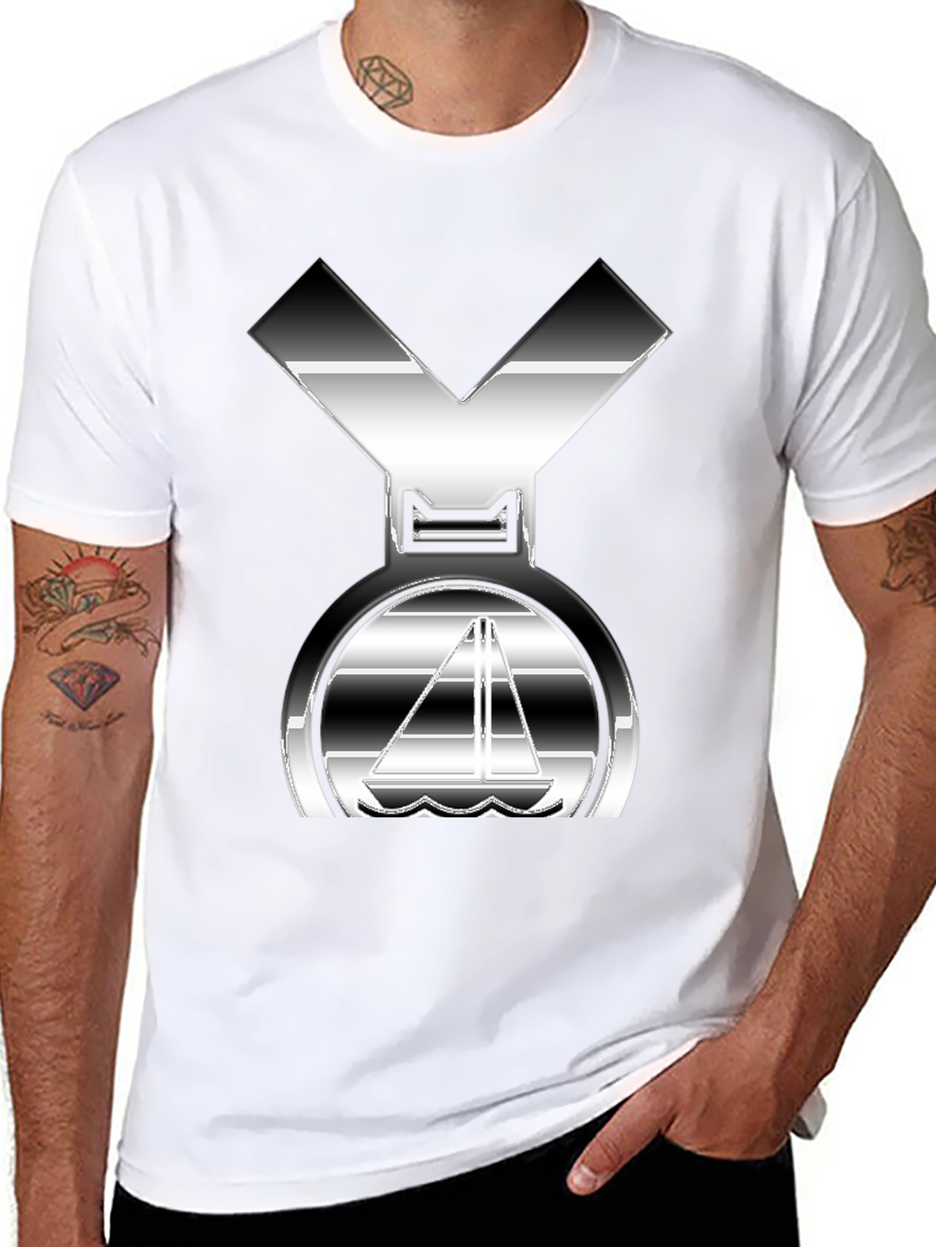 Sleek Silver Boat Graphic Black T-Shirt