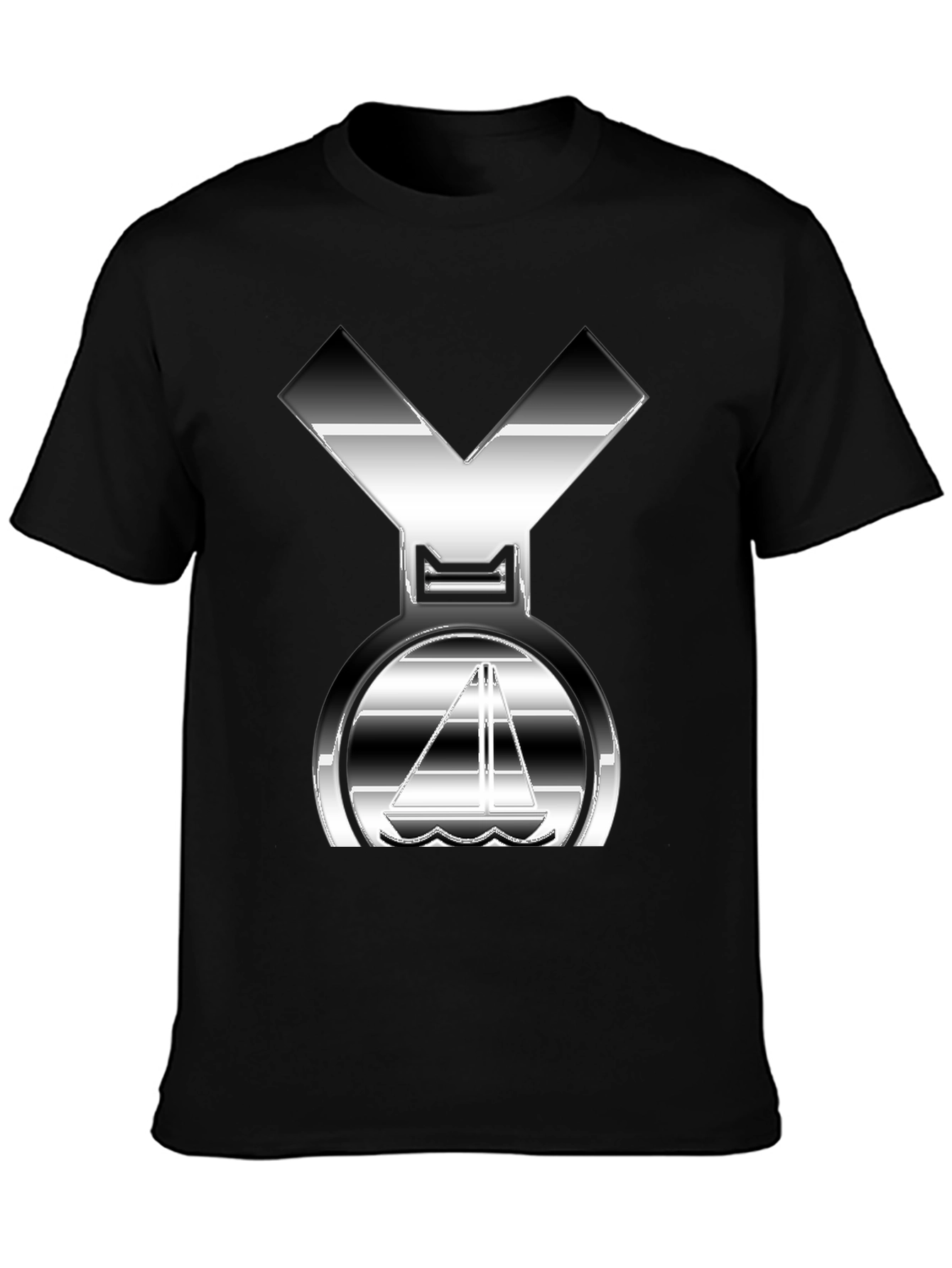 Sleek Silver Boat Graphic Black T-Shirt