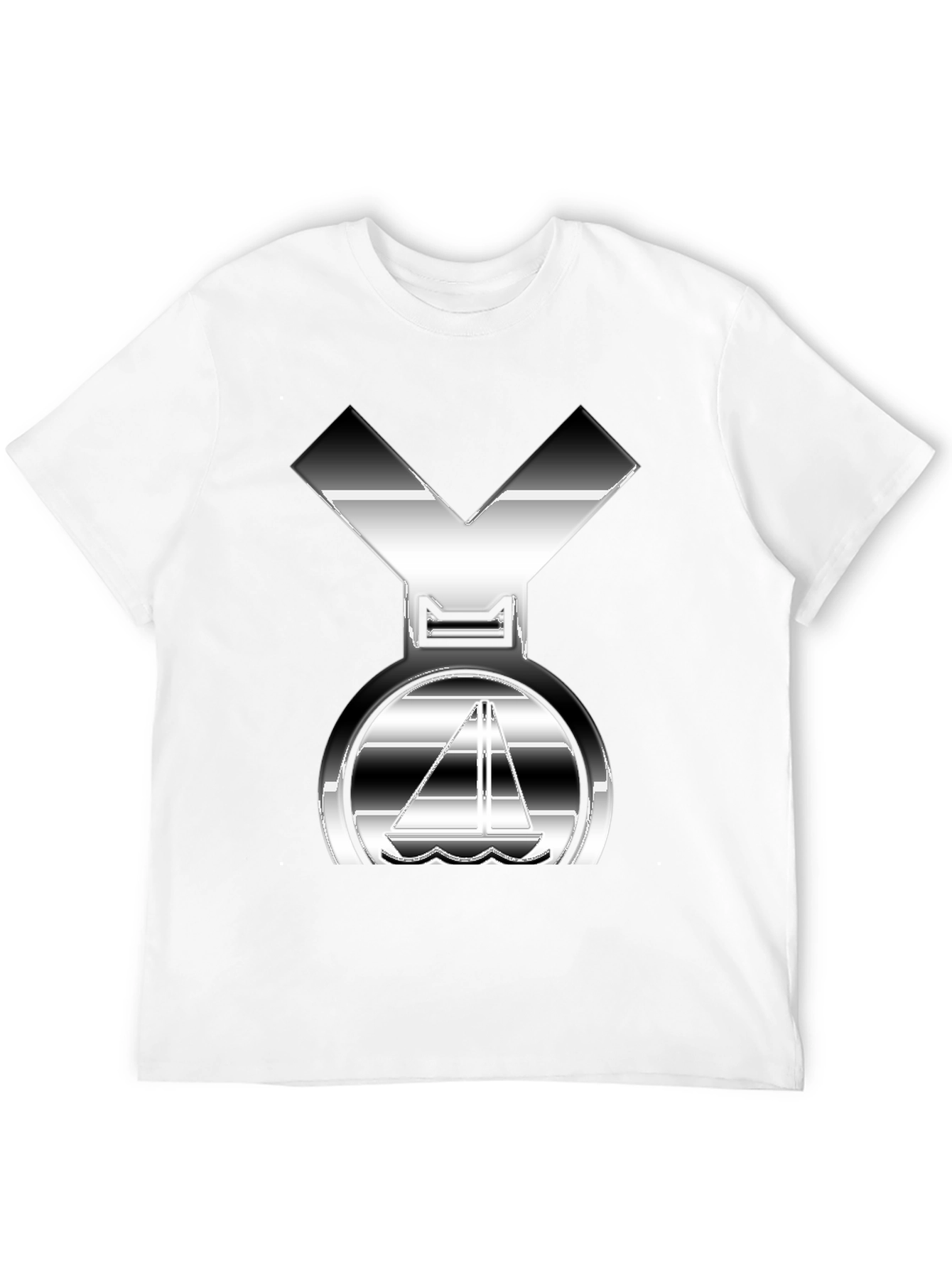 Sleek Silver Boat Graphic Black T-Shirt