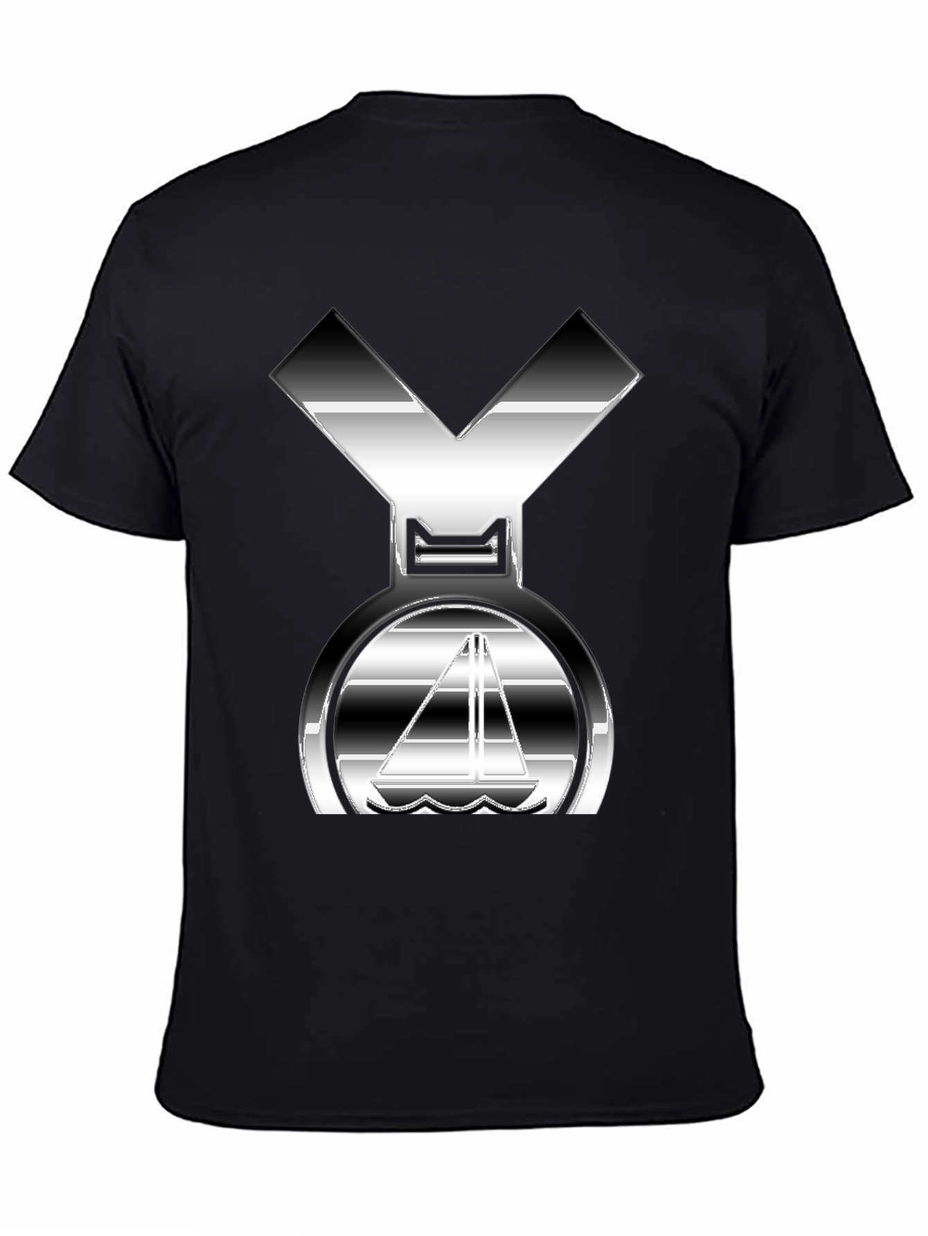 Sleek Silver Boat Graphic Black T-Shirt