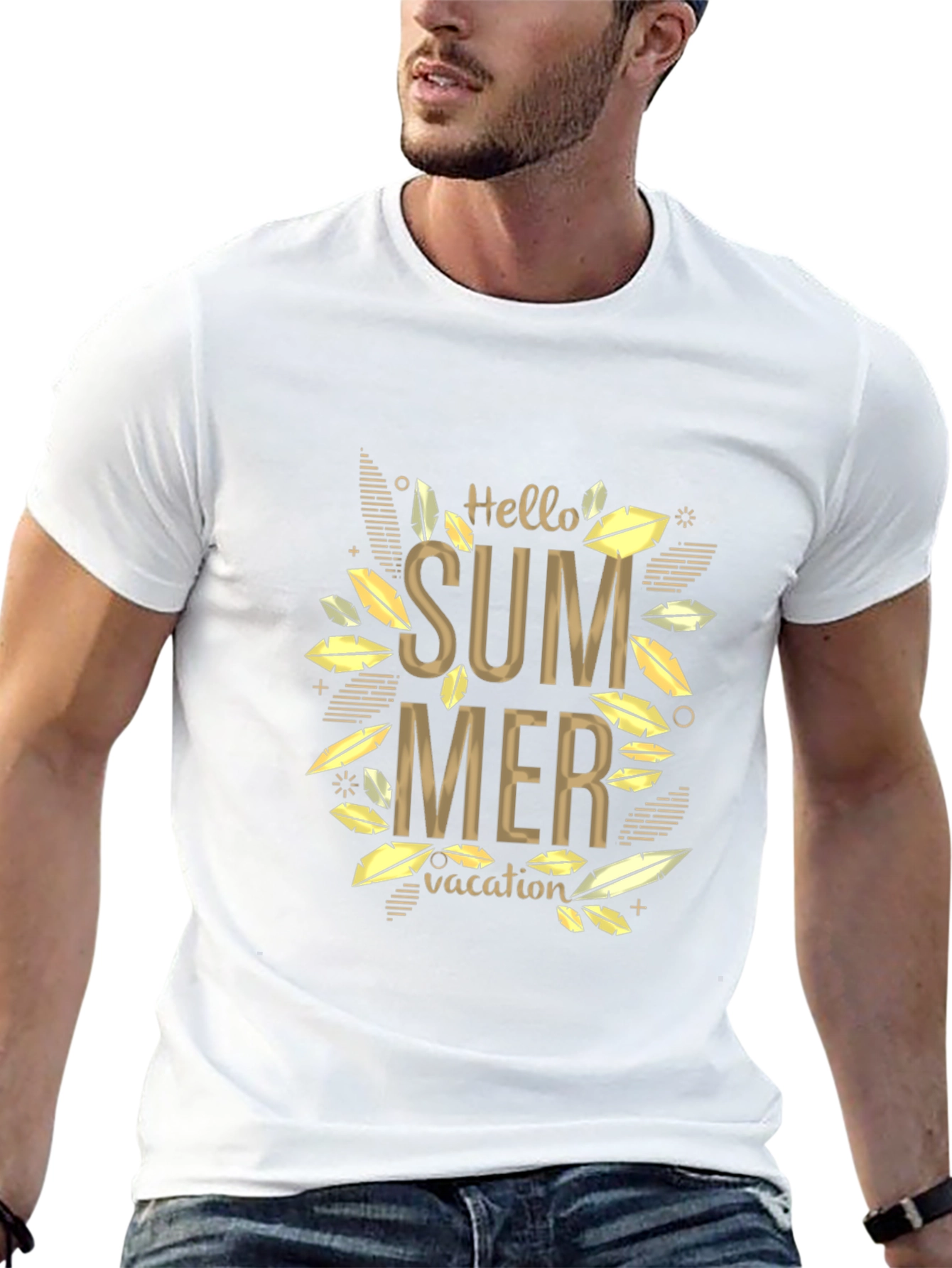 Hello Summer Vacation Black Graphic T-Shirt