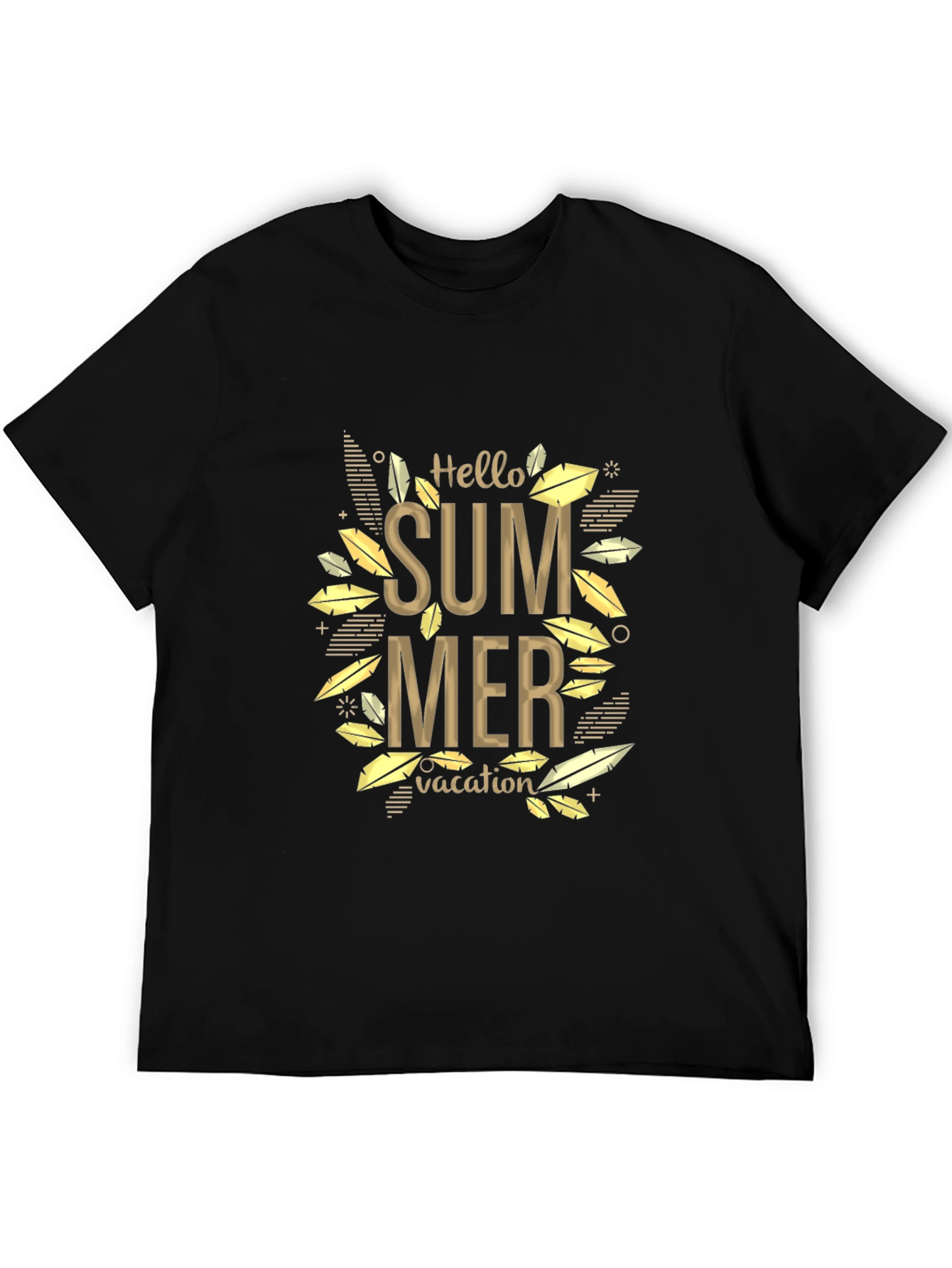 Hello Summer Vacation Black Graphic T-Shirt