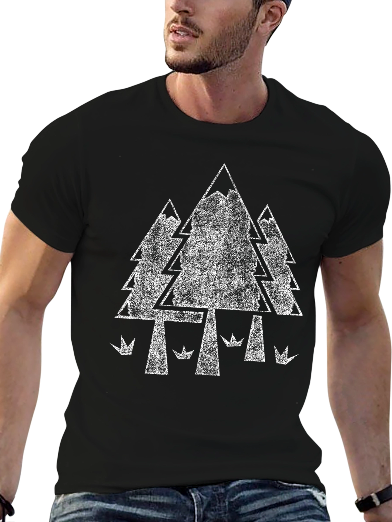 Retro Forest Graphic Tee - Black Cotton