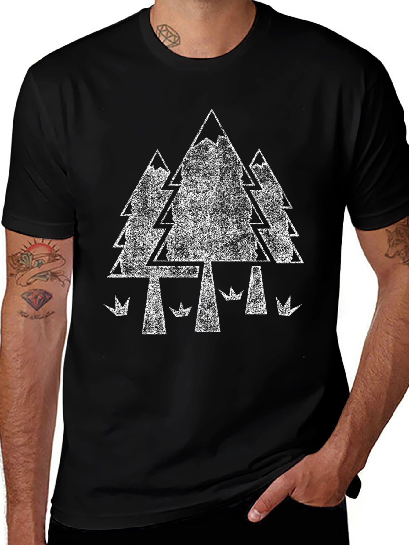 Retro Forest Graphic Tee - Black Cotton