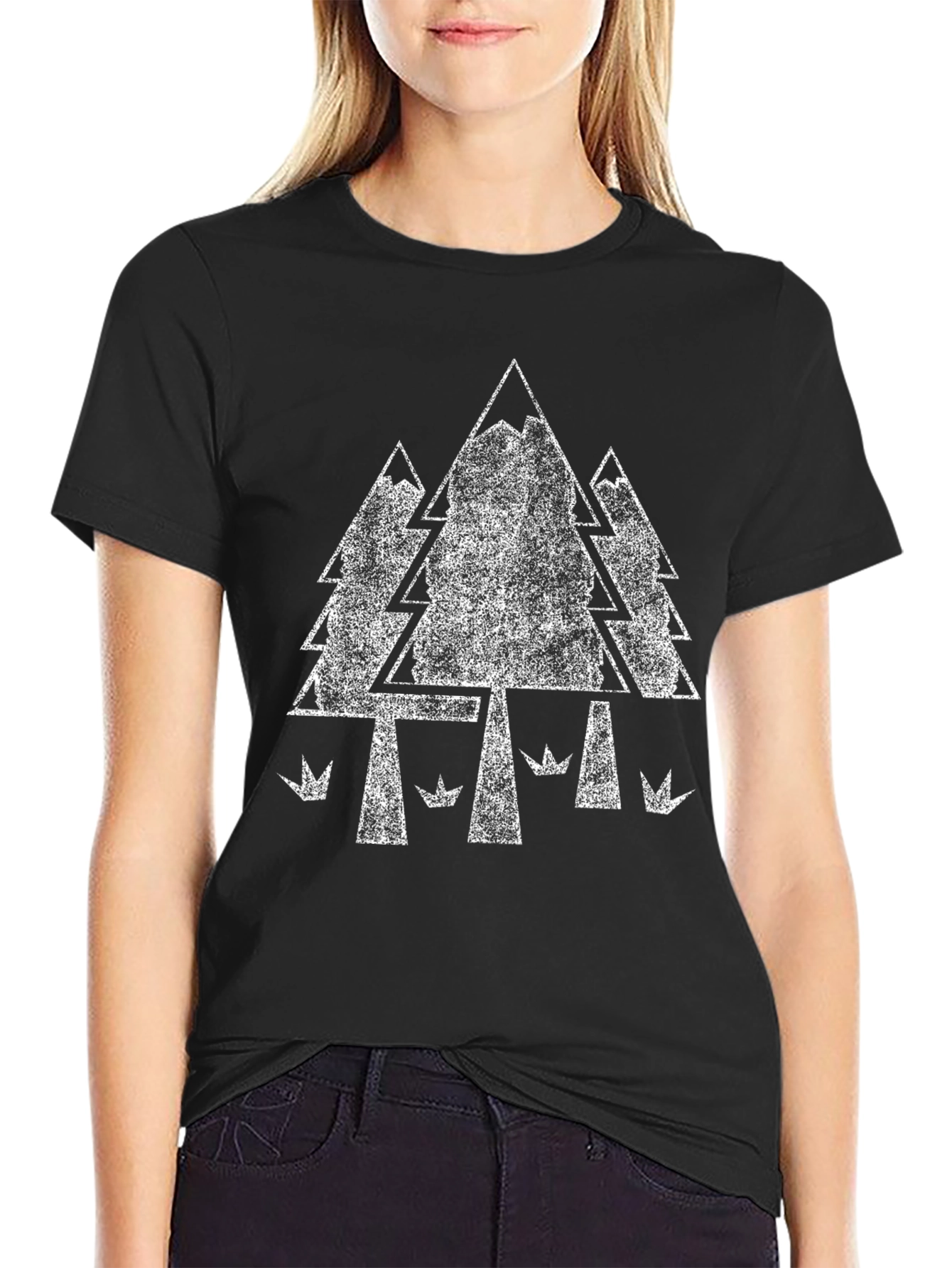 Retro Forest Graphic Tee - Black Cotton