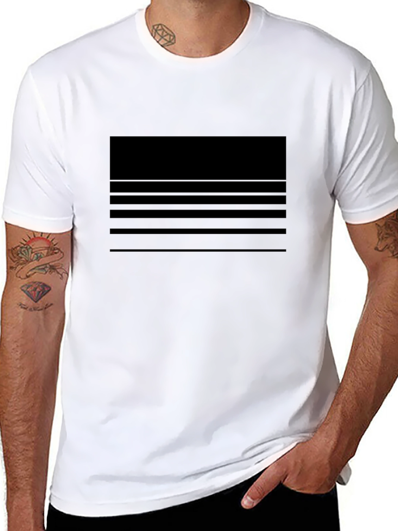 Mens Black Striped Graphic Tee - Casual Comfort