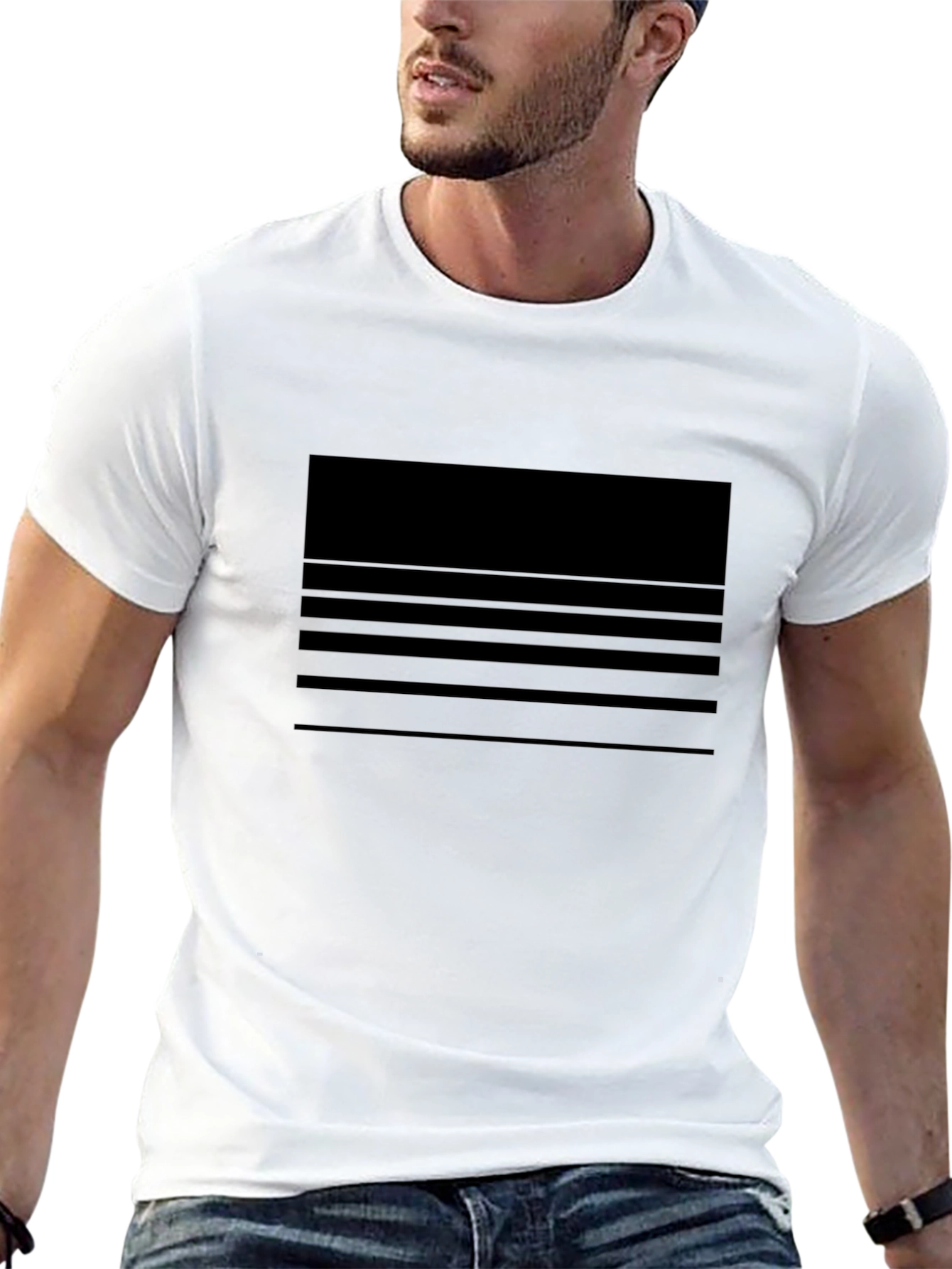 Mens Black Striped Graphic Tee - Casual Comfort