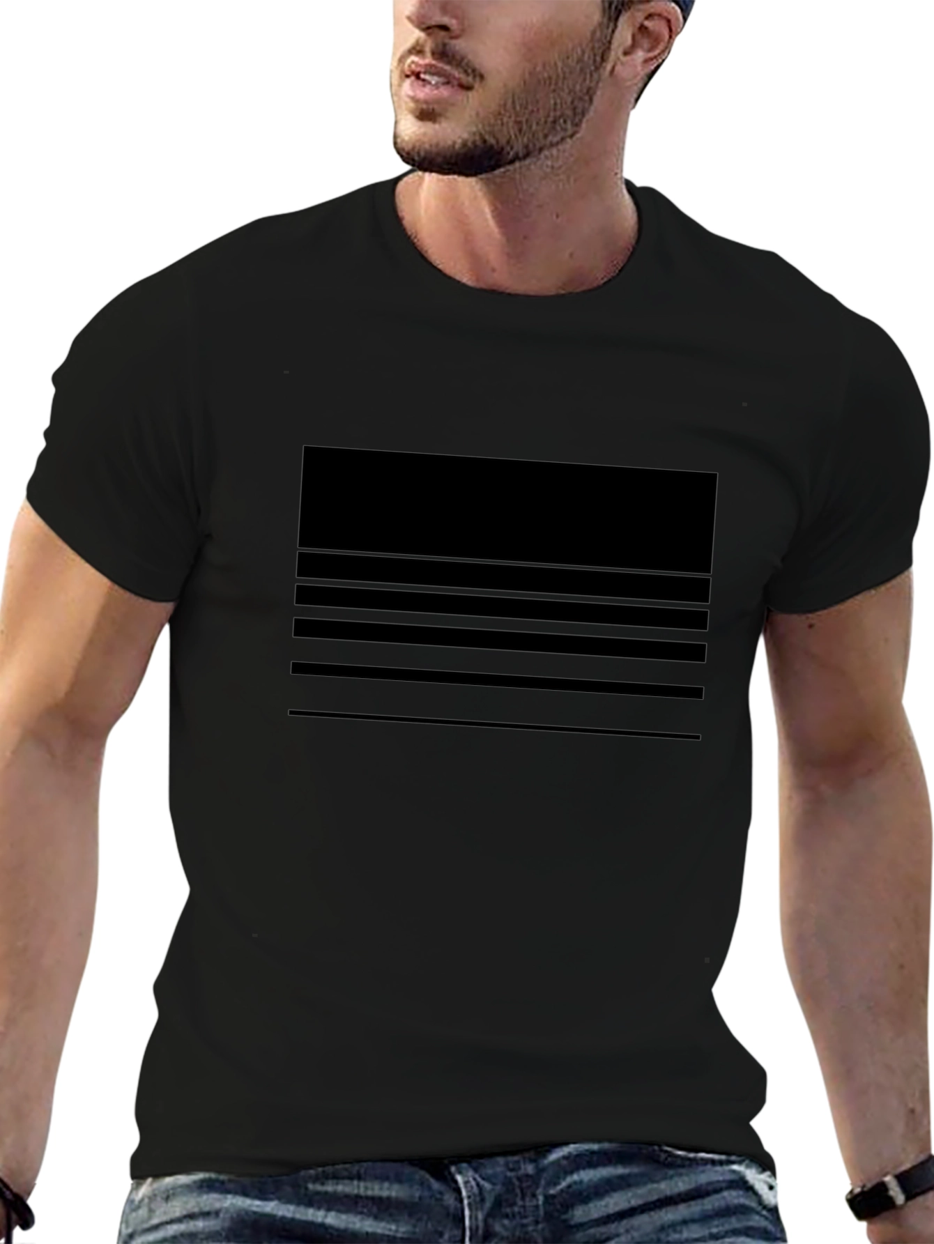 Mens Black Striped Graphic Tee - Casual Comfort