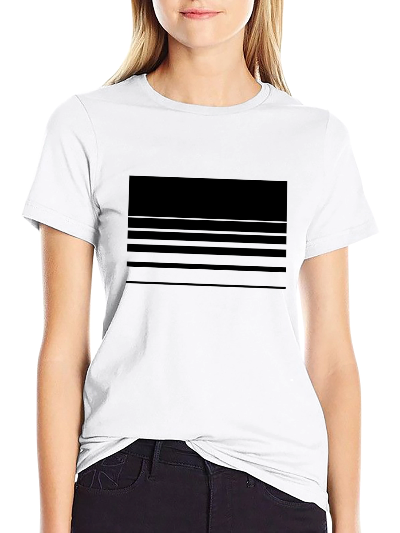 Mens Black Striped Graphic Tee - Casual Comfort