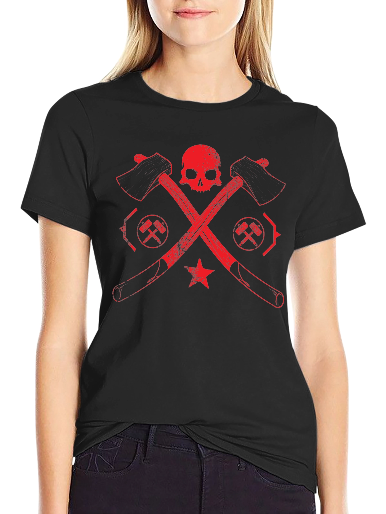 Skull & Crossed Axes Graphic Tee - Black