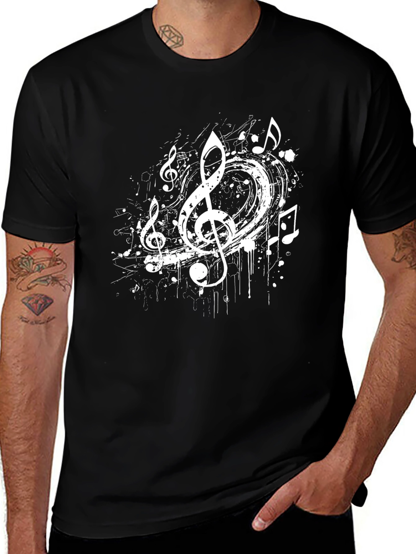 Musical Notes Graphic Black T-Shirt