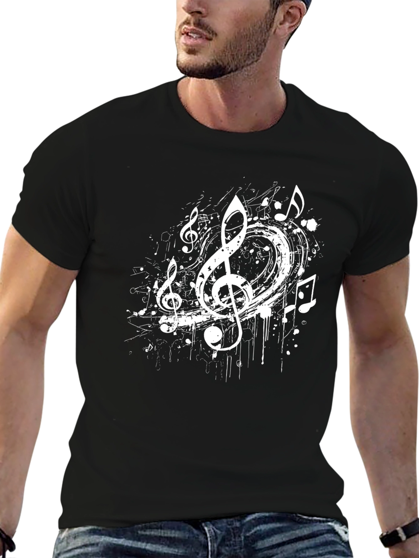 Musical Notes Graphic Black T-Shirt
